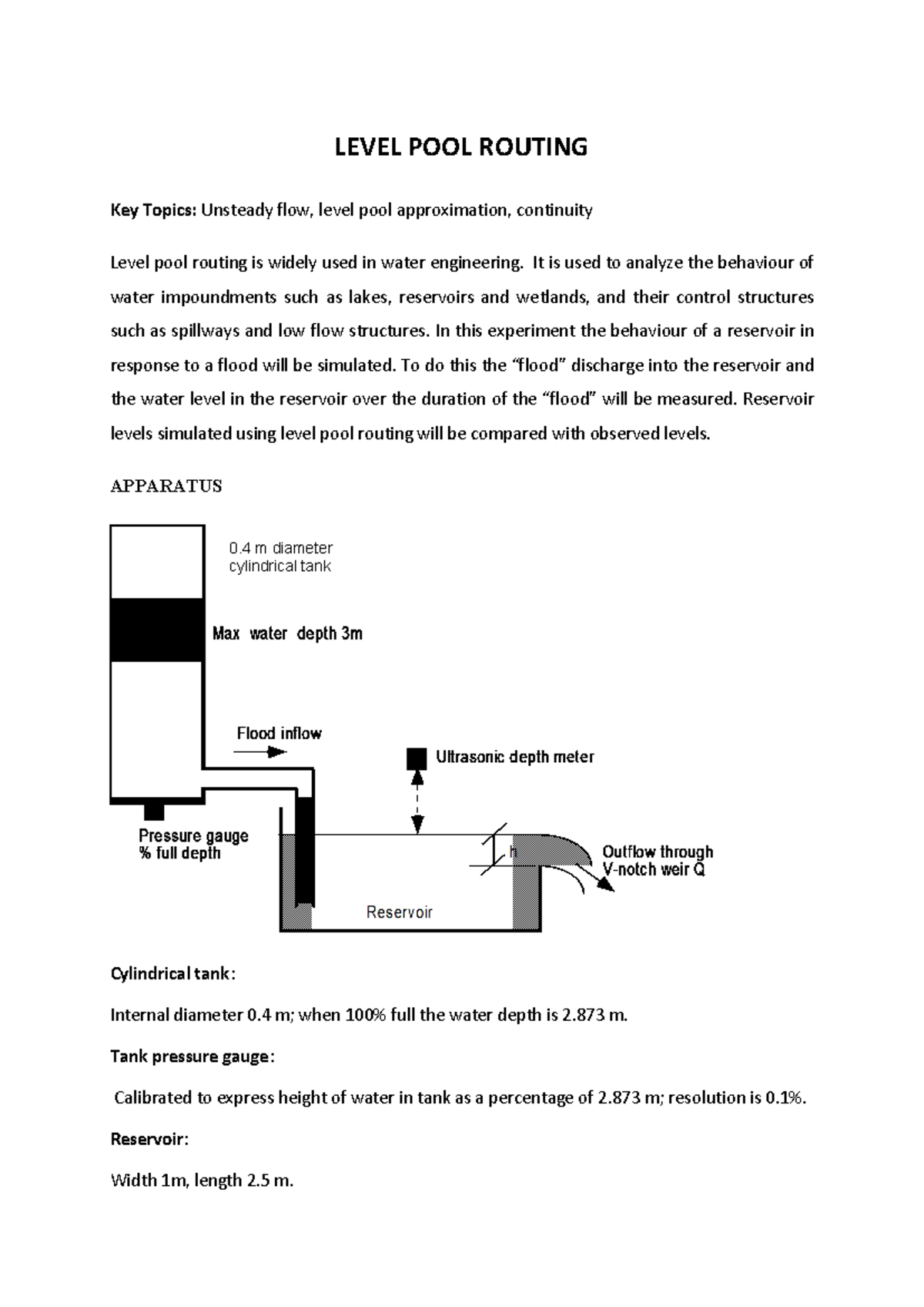 Instructions for LEVEL POOL ROUTING Experiment: Unsteady Flow Analysis ...