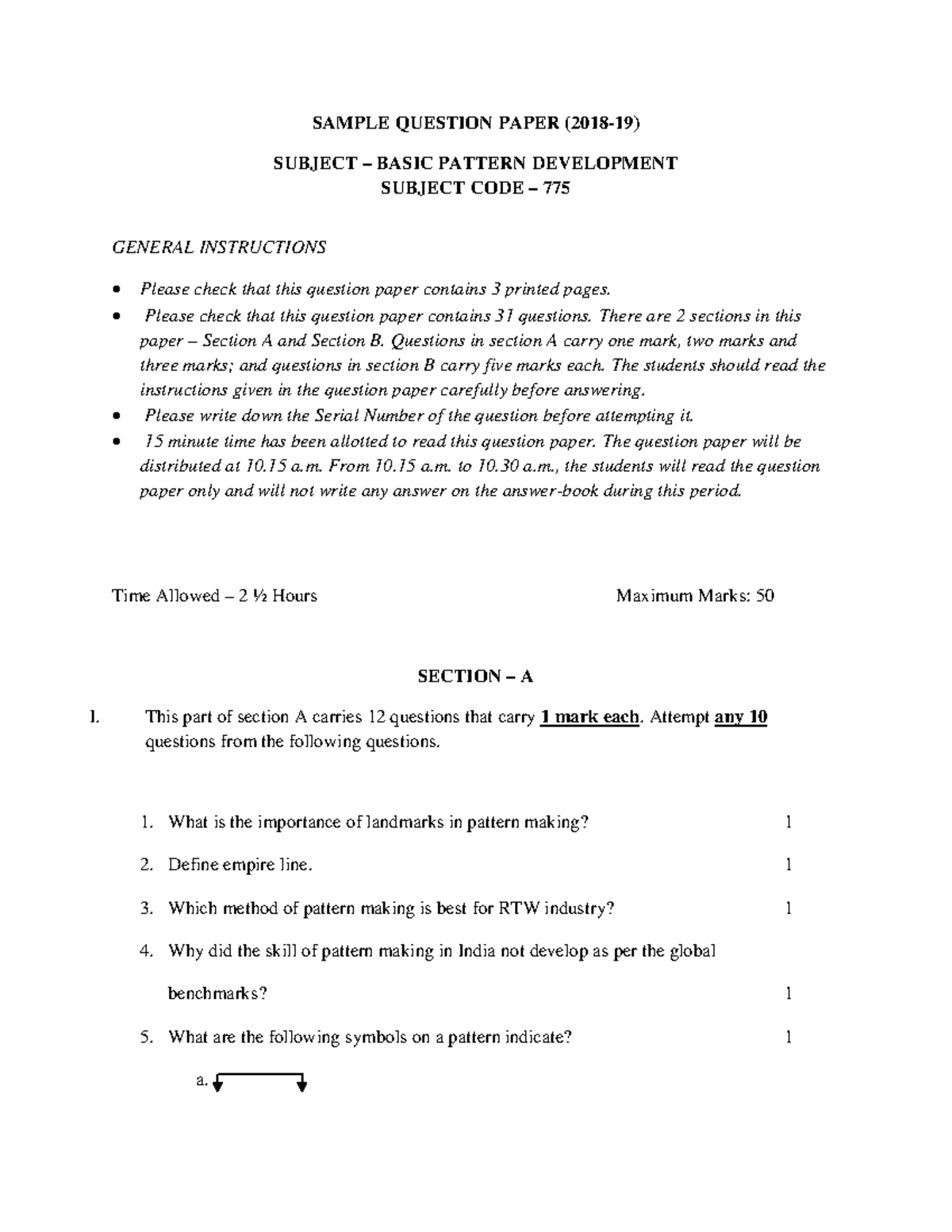 775 Basic Pattern Development Sample Question Paper - Studocu