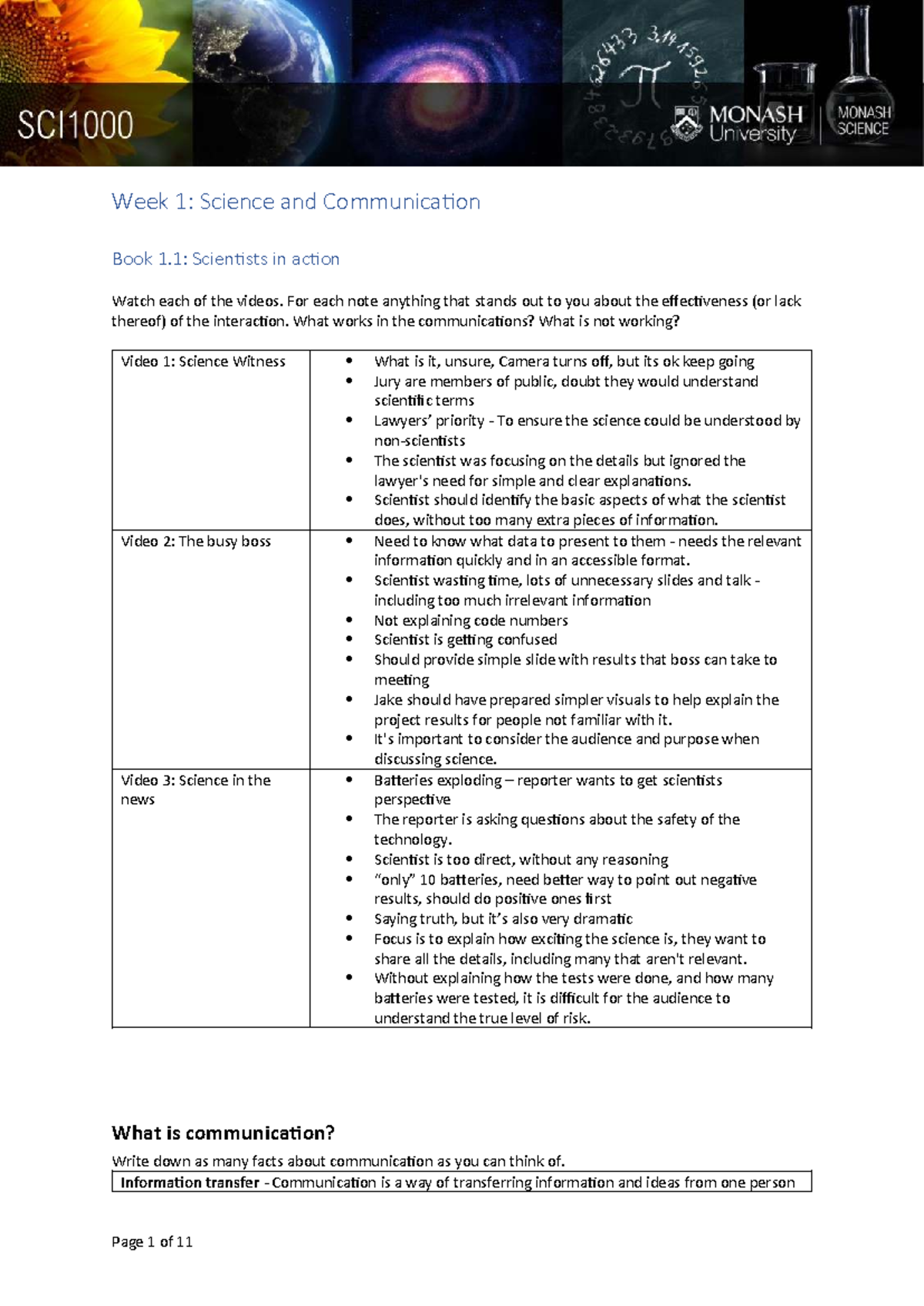 SCI1000 Week 1: Science Communication Insights and Observations - Studocu