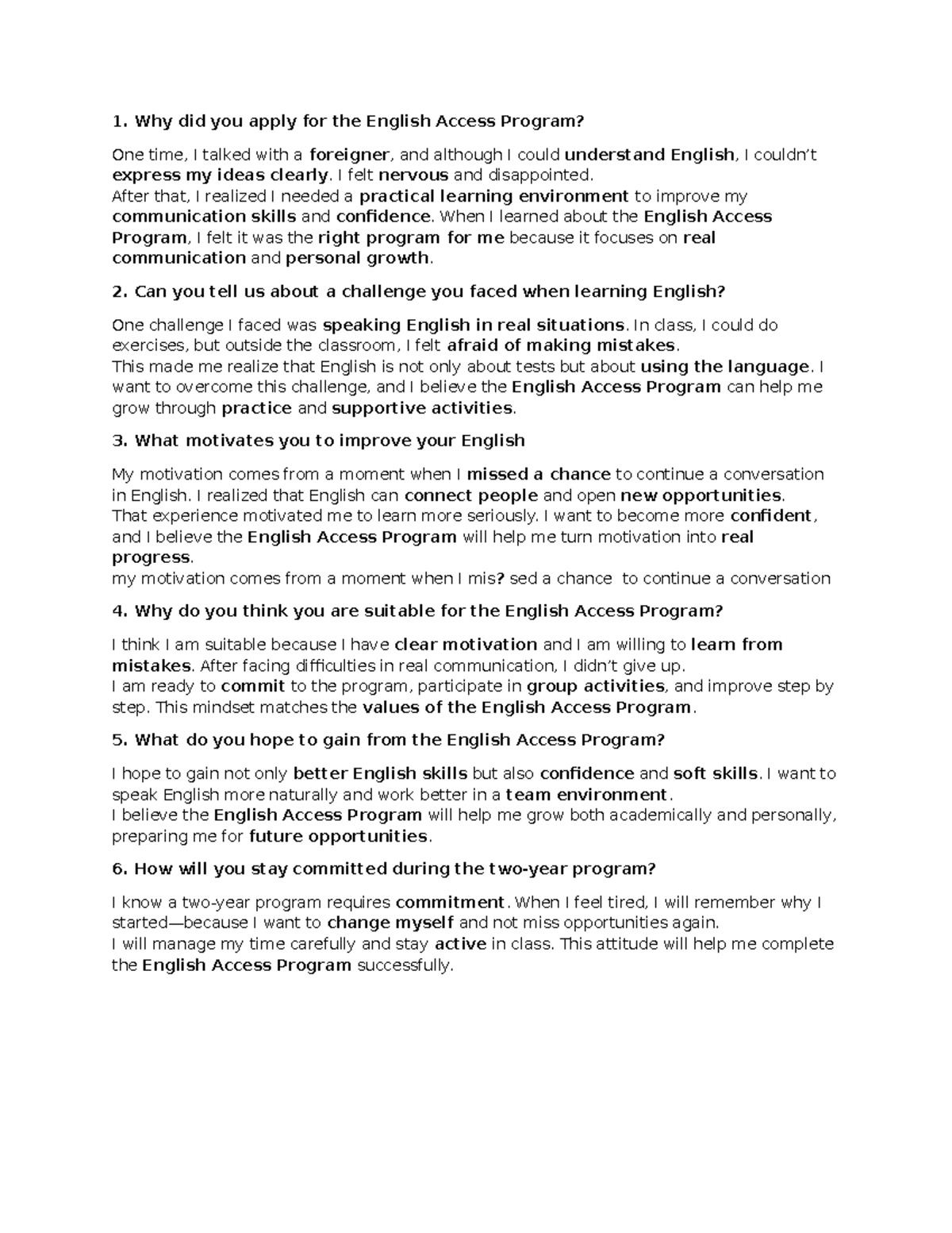 English Access Program Application Essay - Feas - Studocu