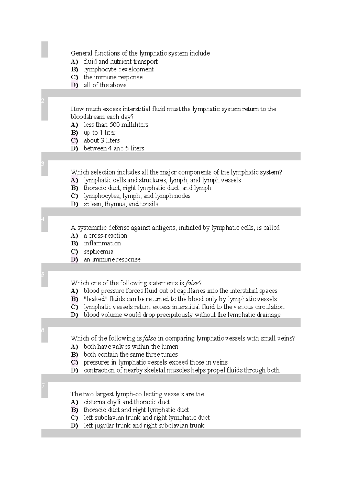 Lymphatic System Quiz 2: Key Functions and Components - Studocu
