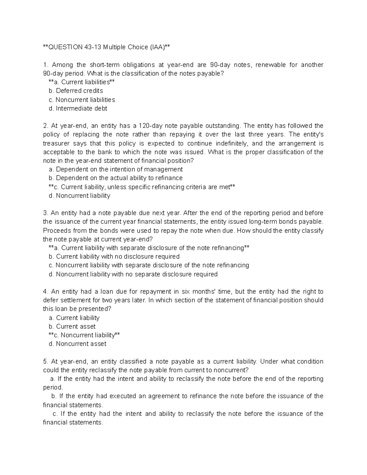 IA2 - Multiple Choice Questions on Notes Payable Classification - Studocu
