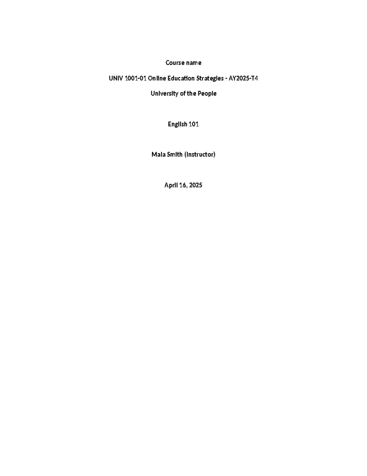 UNIV English 101 Learning Journal Unit 1 - Strategies Overview - Studocu