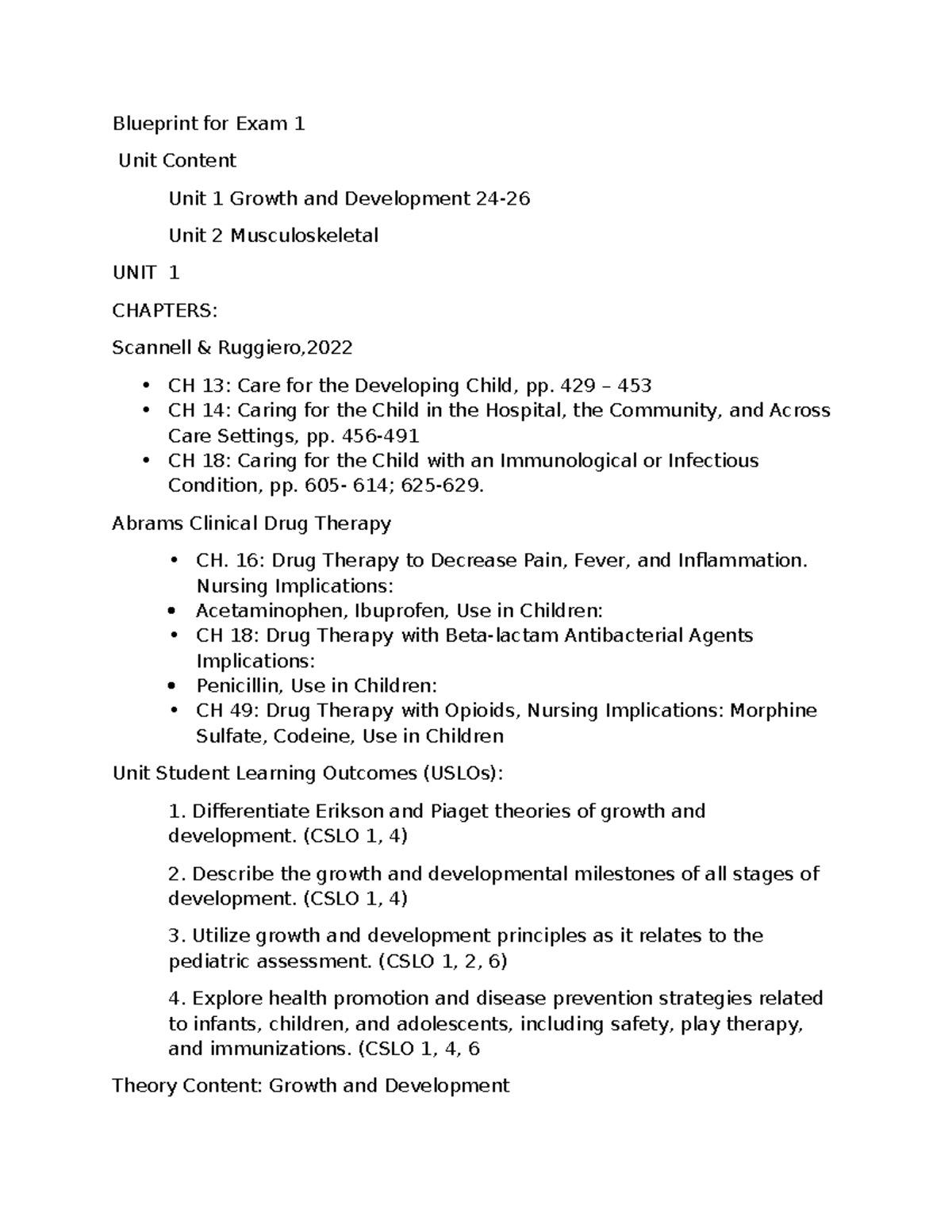 PEDS 101: Blueprint & Study Guide for Exam 1 on Growth ...