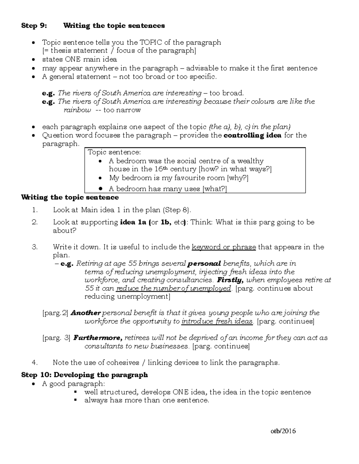Steps 9-11Research essay lecture notes - otb/ Step 9: Writing the topic ...