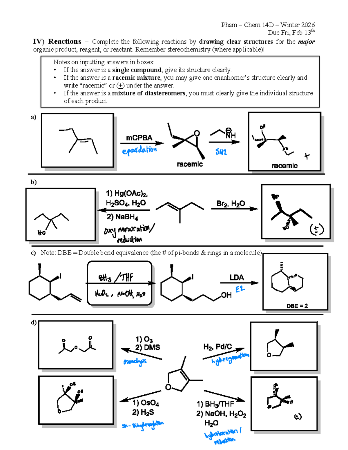 心 Pham Chem 14D Winter 2026 Problem Set 13 - Reaction Worksheet - Studocu