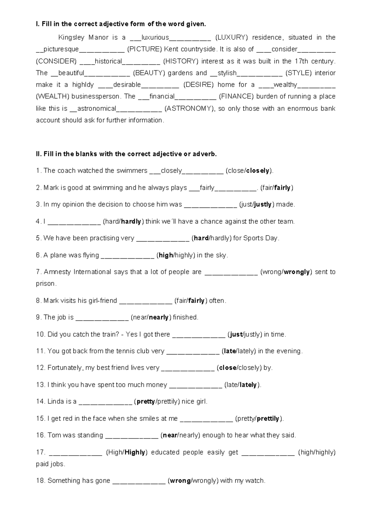 Fatin Adj Adv Exercise 2: Adjective and Adverb Forms Practice - Studocu