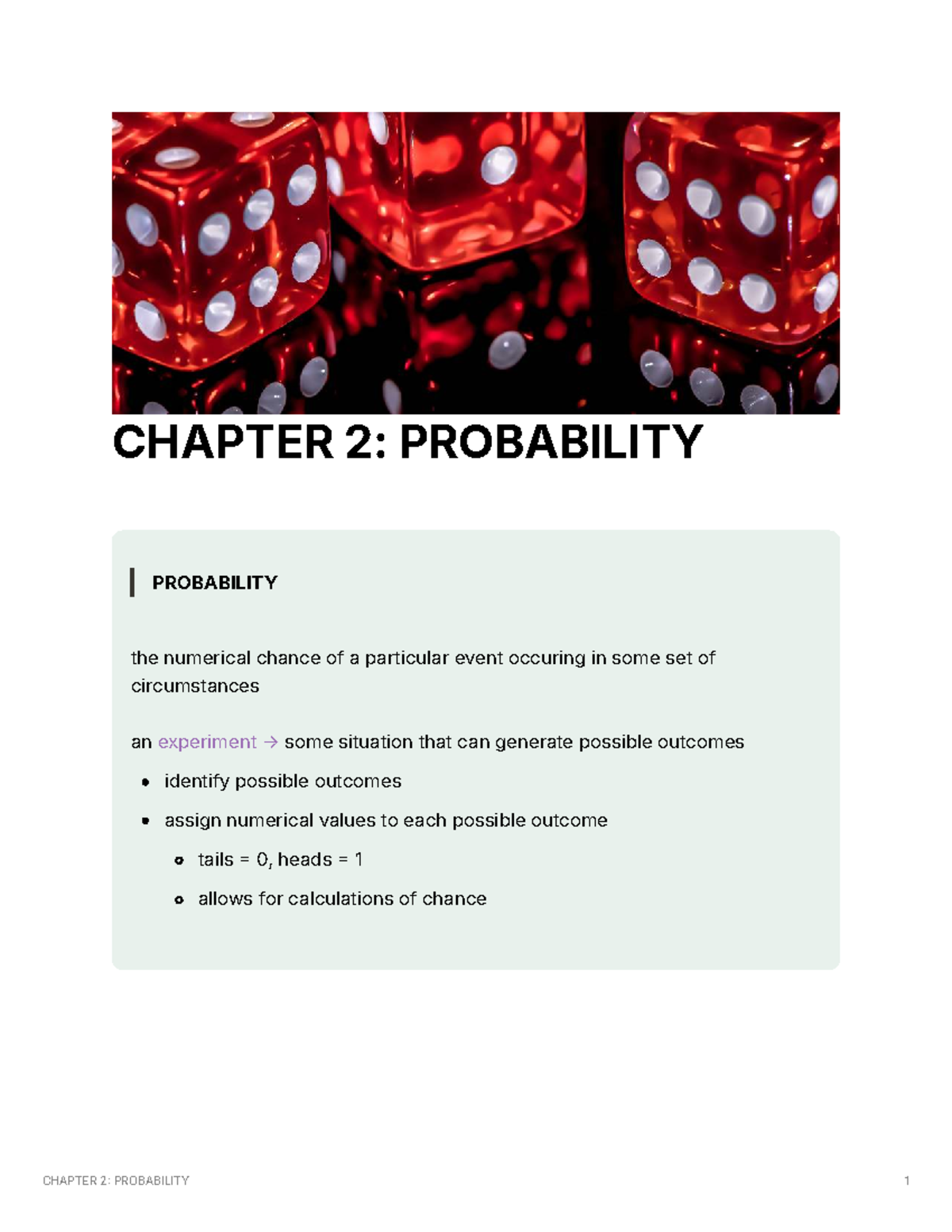 Chapter 2: Probability Terms & Summaries for Statistics Course - Studocu