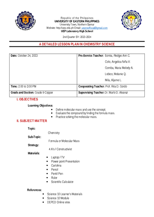 C3.2L3 G8-Beryllium Detailed Lesson Plan on Electronic Configuration ...