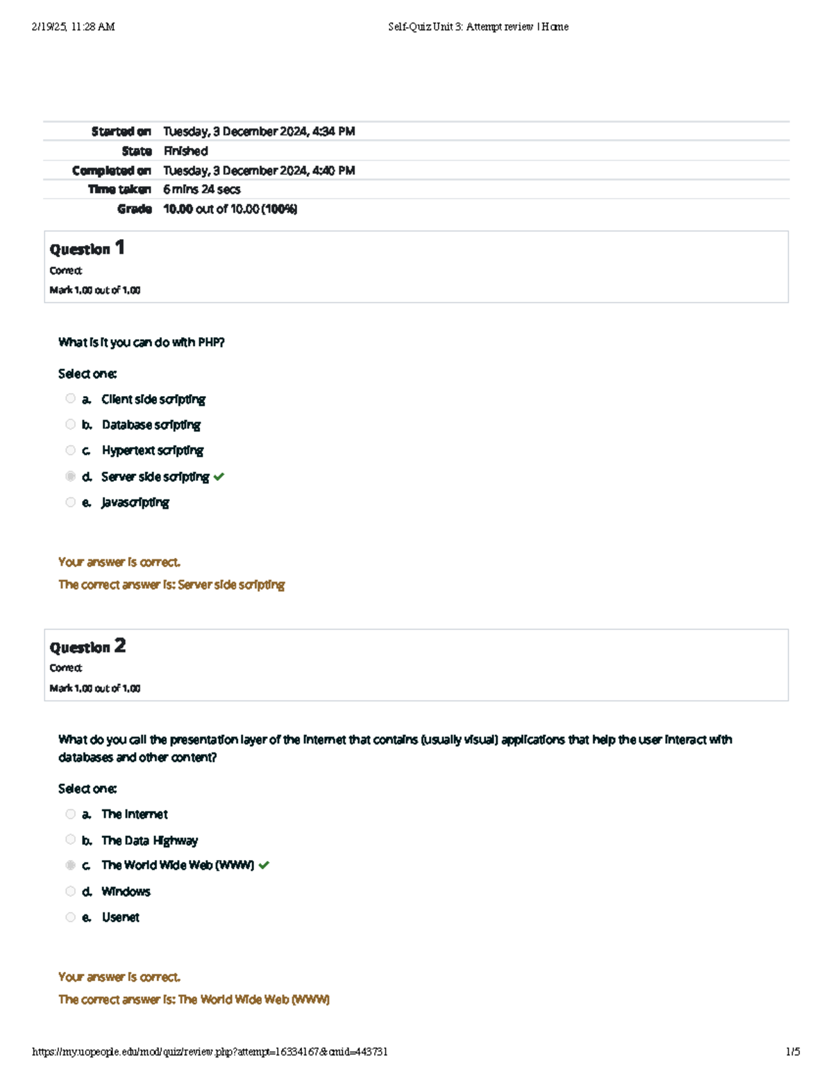 CS 3306 Self-Quiz Unit 3 Attempt 2 review Home - Started on Tuesday, 3 ...