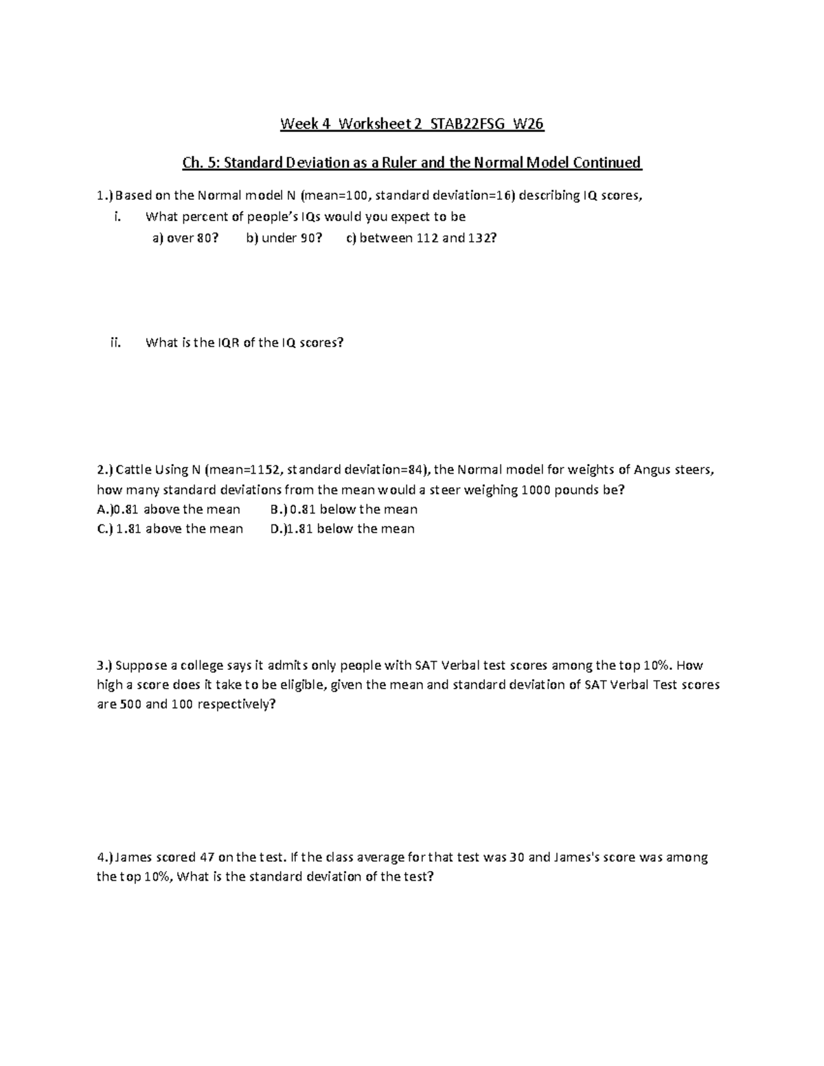 Week 4 Worksheet 2 - STAB22FSG - Ch. 5: Normal Model & Standard ...