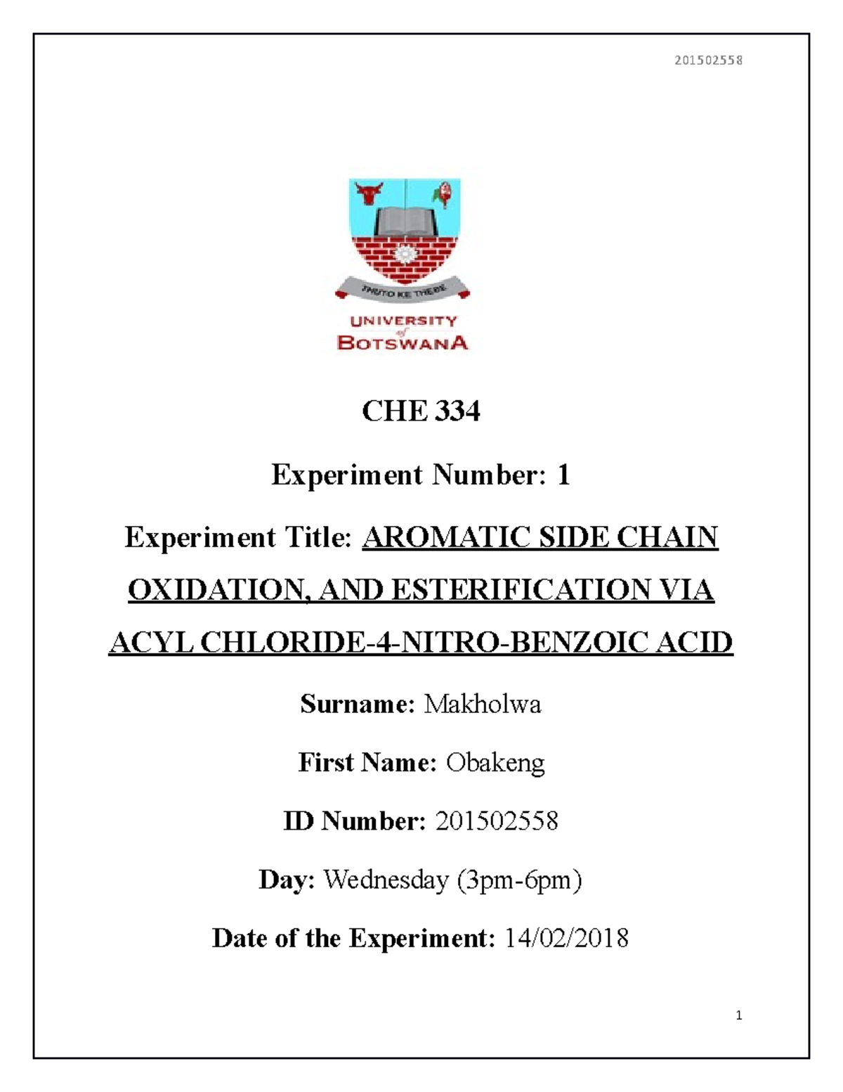 EXP 1CHE 334 - preparation of adipic acid - CHE 334 Experiment Number ...