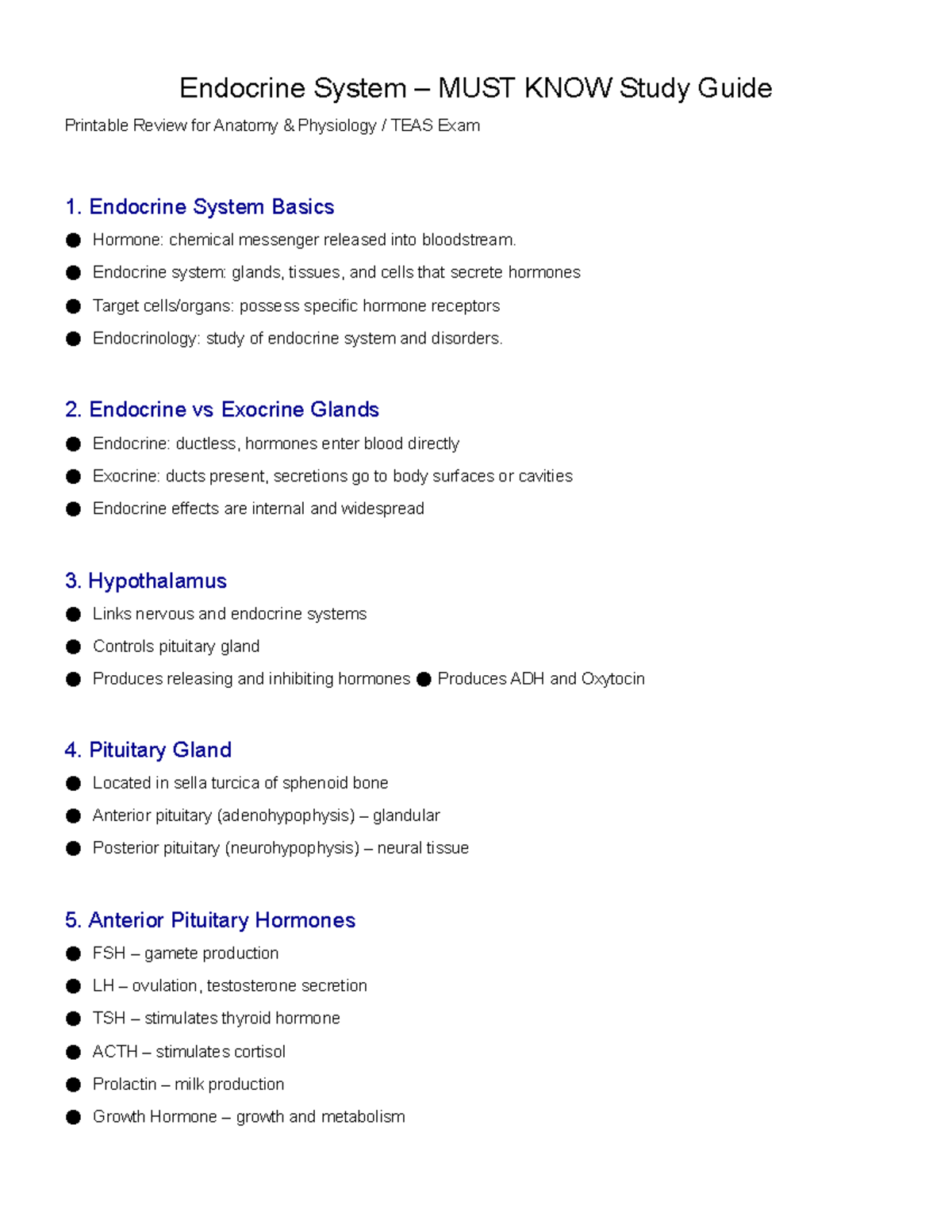 Endocrine System Must-Know Study Guide for Anatomy Physiology TEAS Exam ...
