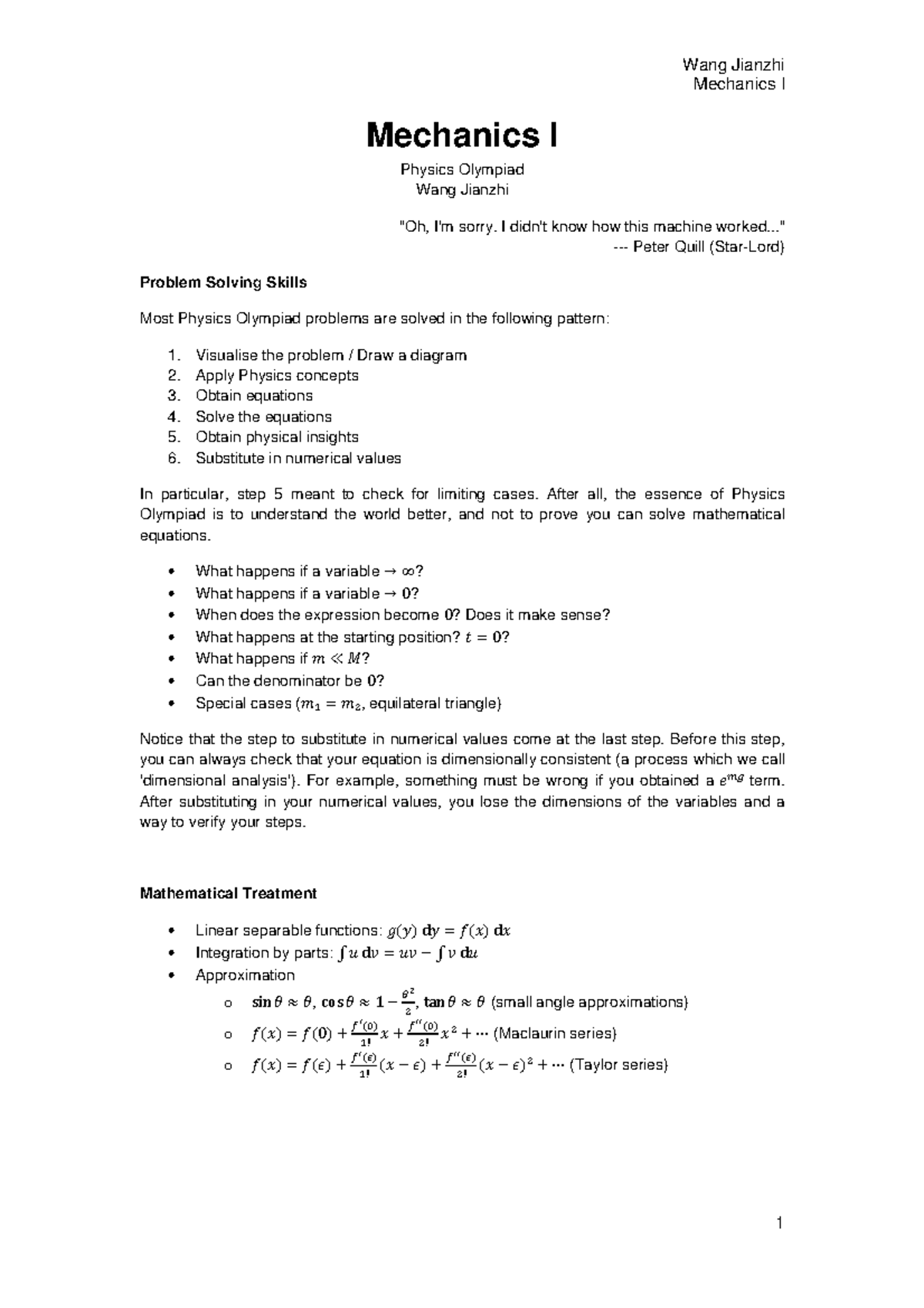 Mechanics I - Problem Solving Strategies and Sample Problems - Studocu