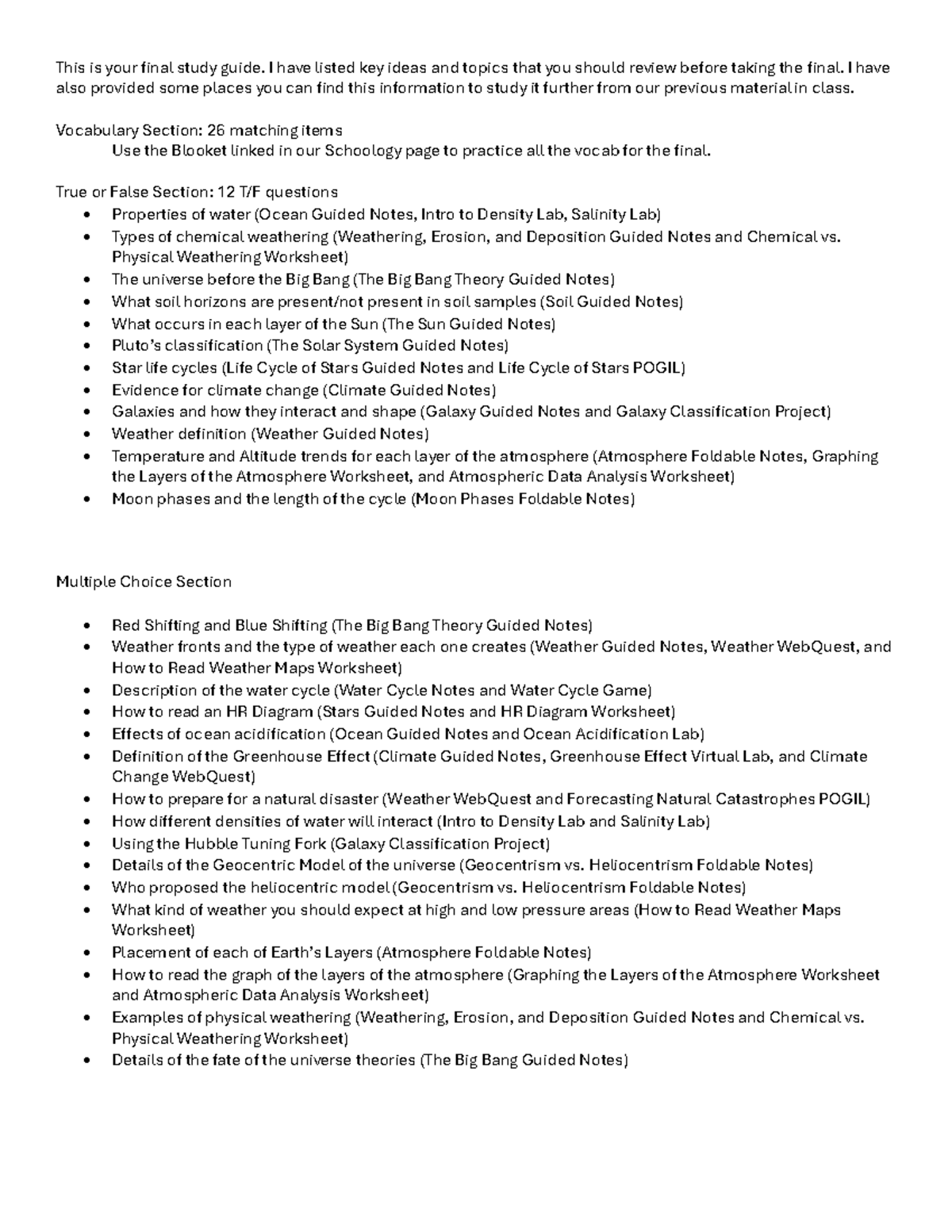 Final Exam Study Guide for Science: Key Topics & Concepts - Studocu