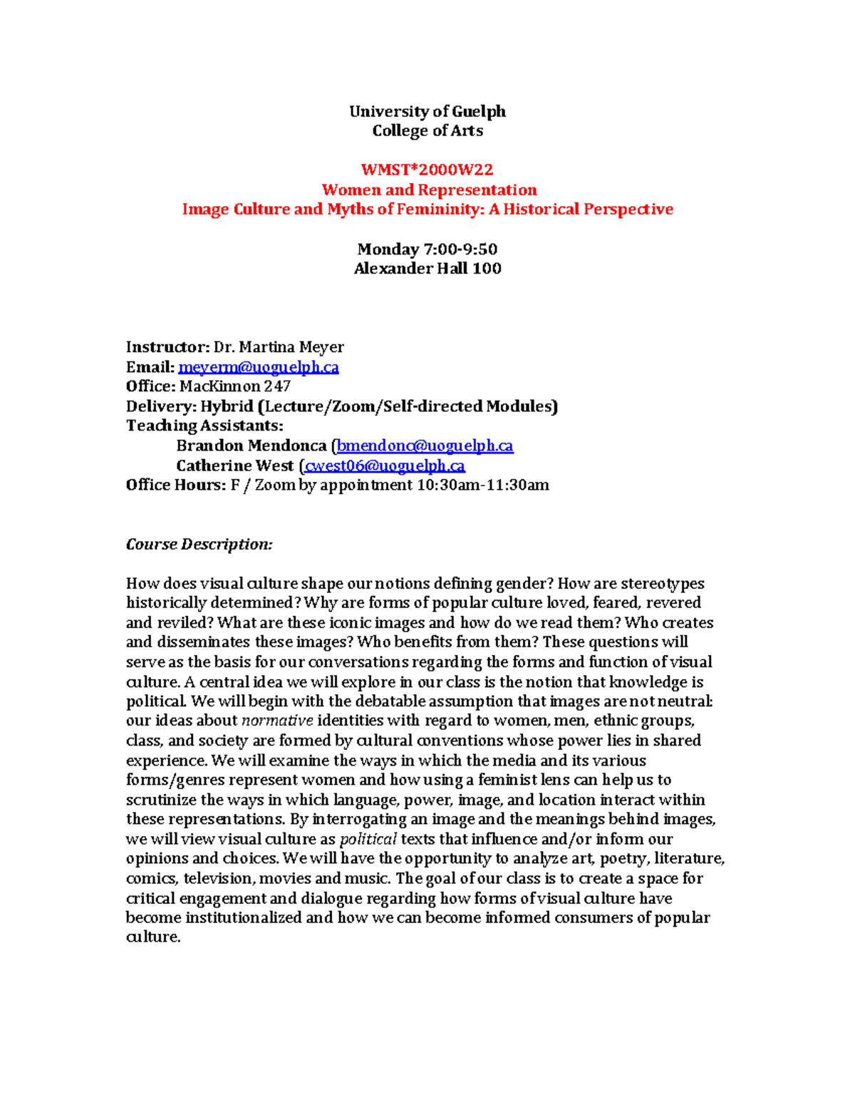 WMST 2000 Course OutlineWMST 2000 Course Outline - University of Guelph ...