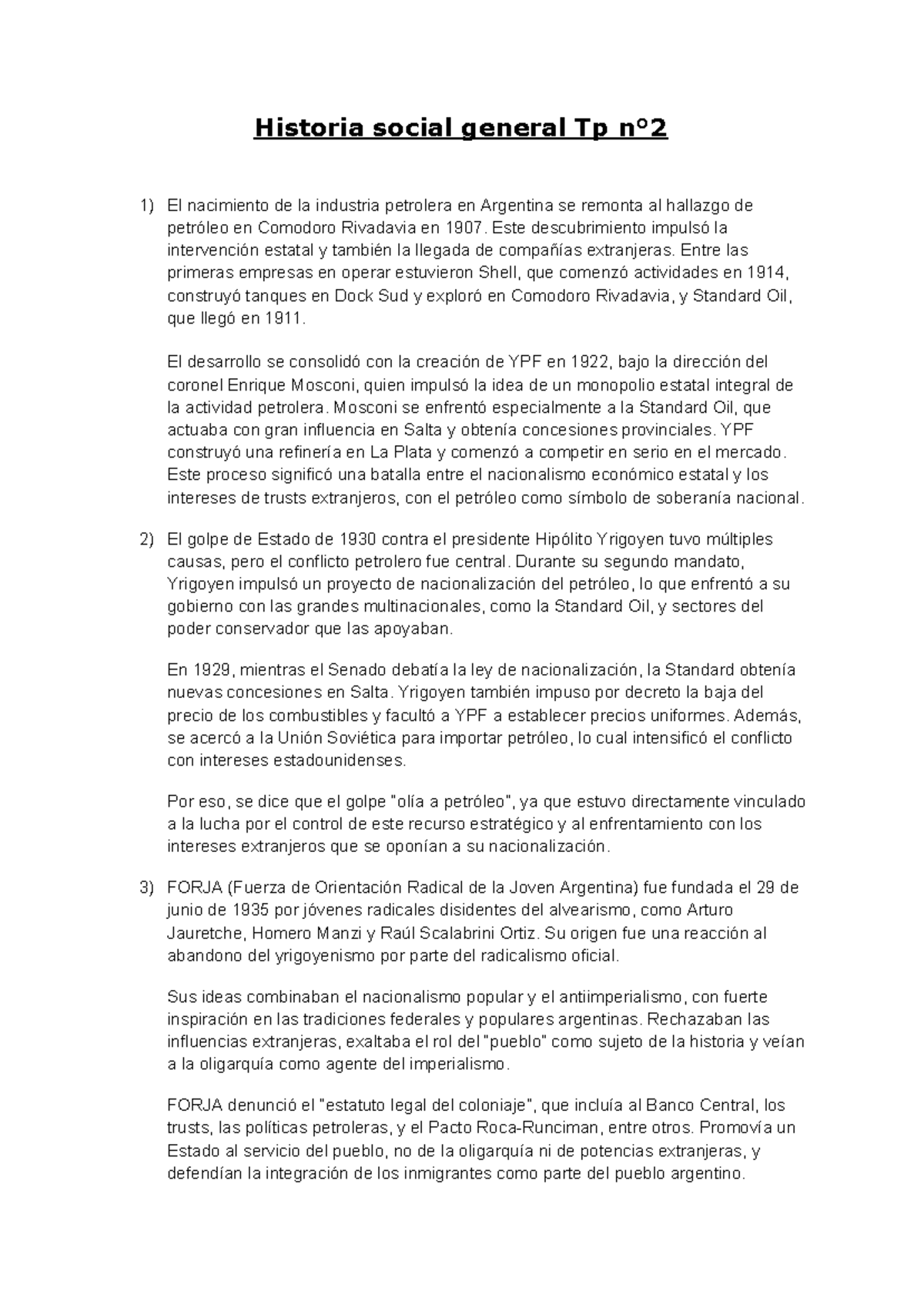 Historia social general Tp n°2: El auge de la industria petrolera en ...