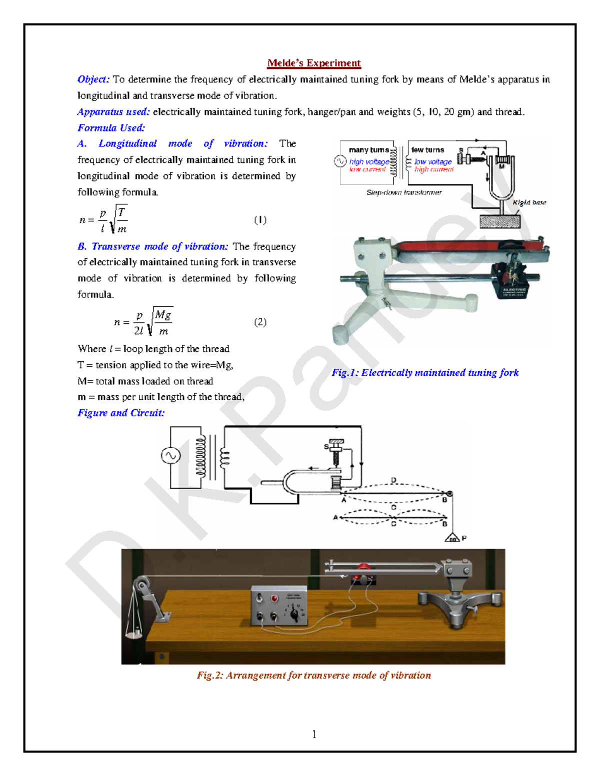 Meldes experment - 1 Melde’s Experiment Object: To determine the ...