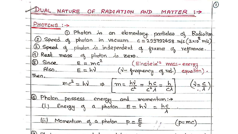 694730827 Dual Nature of Radiation and Matter Notes - Studocu
