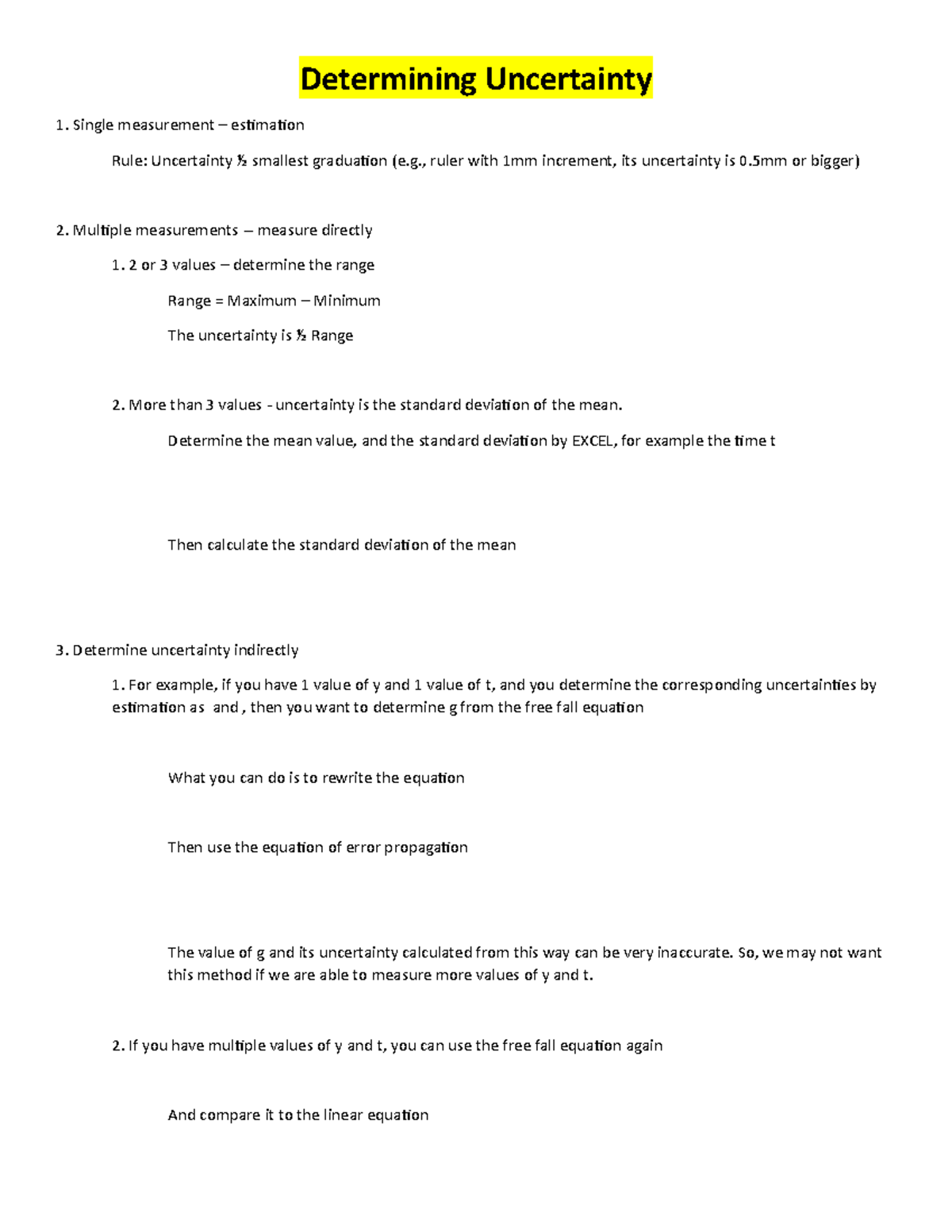 Physics Lecture Notes: Uncertainty & Motion Analysis (M1) - Studocu