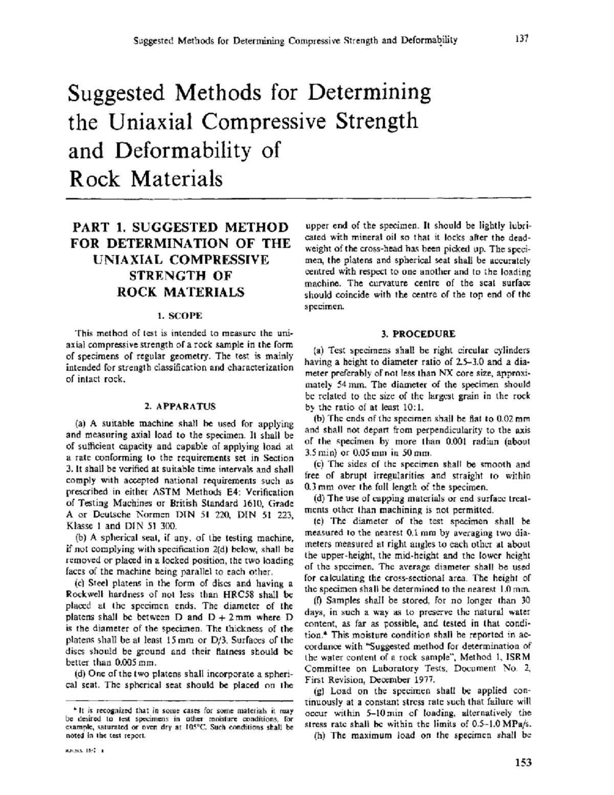 Suggested Methods for Uniaxial Compressive Strength Testing PR4-1 - Studocu
