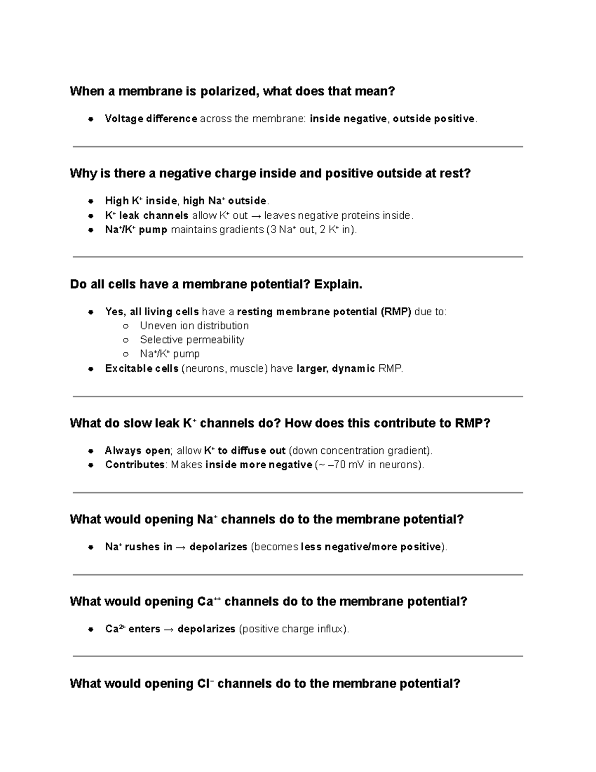 Lecture Notes on Membrane Potential and Action Potentials - Studocu