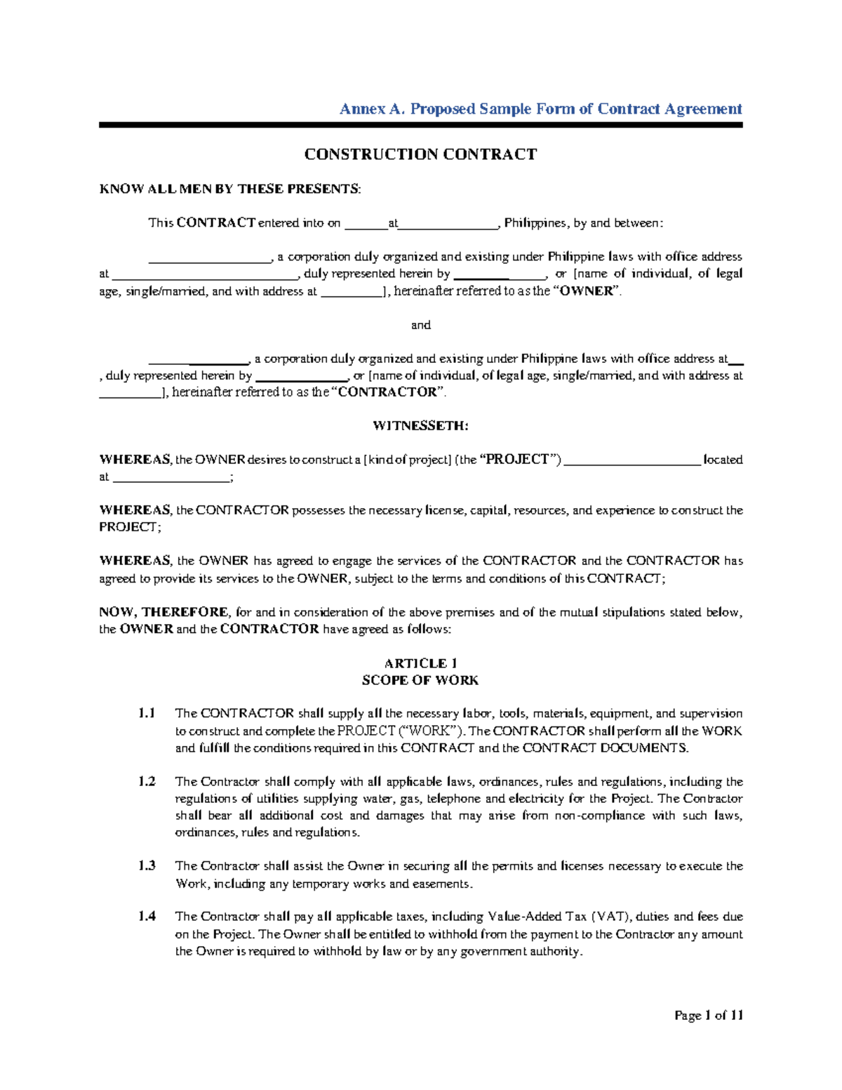 Annex A Sample Short Form of Construction Contract 1 - Annex A ...