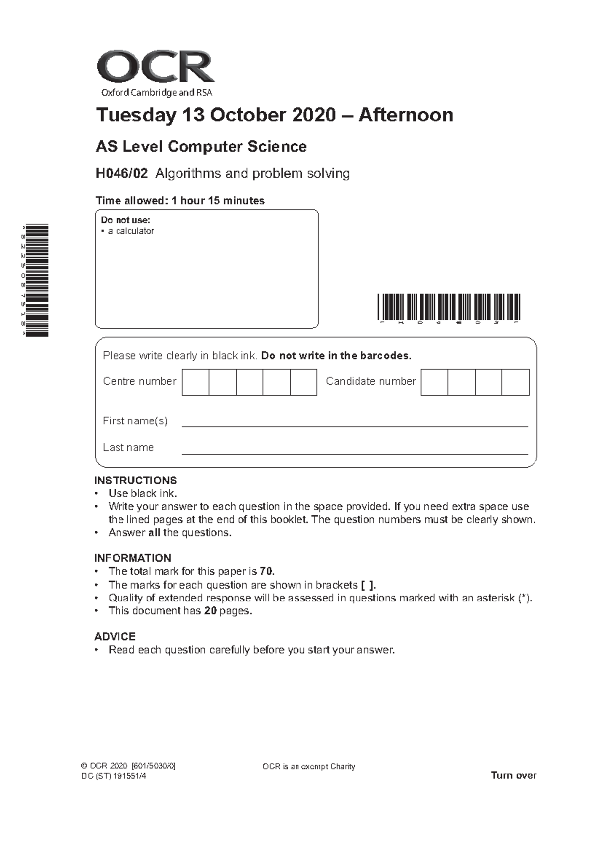643655 question paper algorithms and problem solving - Oxford Cambridge ...