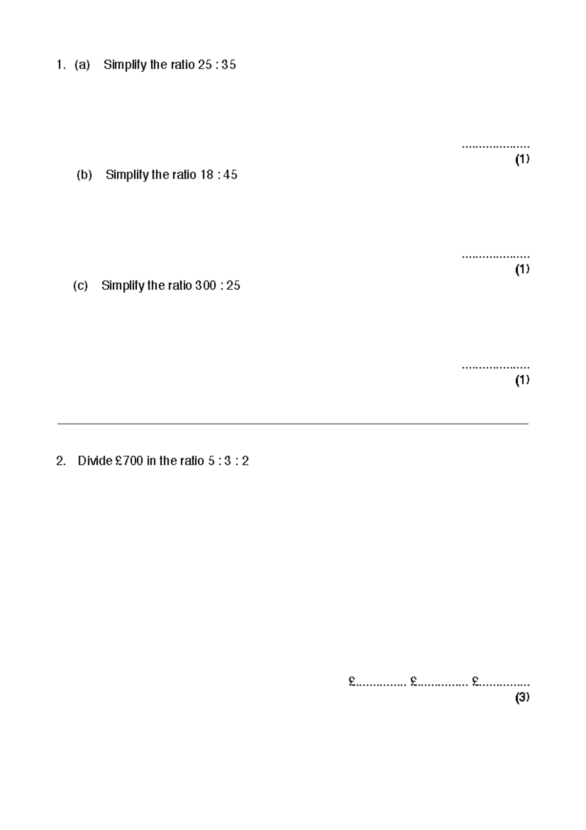 Math 101: Ratio Simplification and Division Exercises - Studocu
