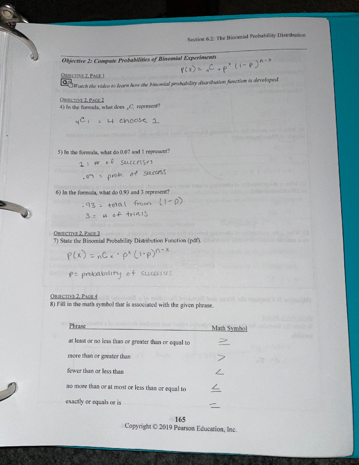 Chapter 6 section 2 page 3 - Section 6: The Binomial Probability ...
