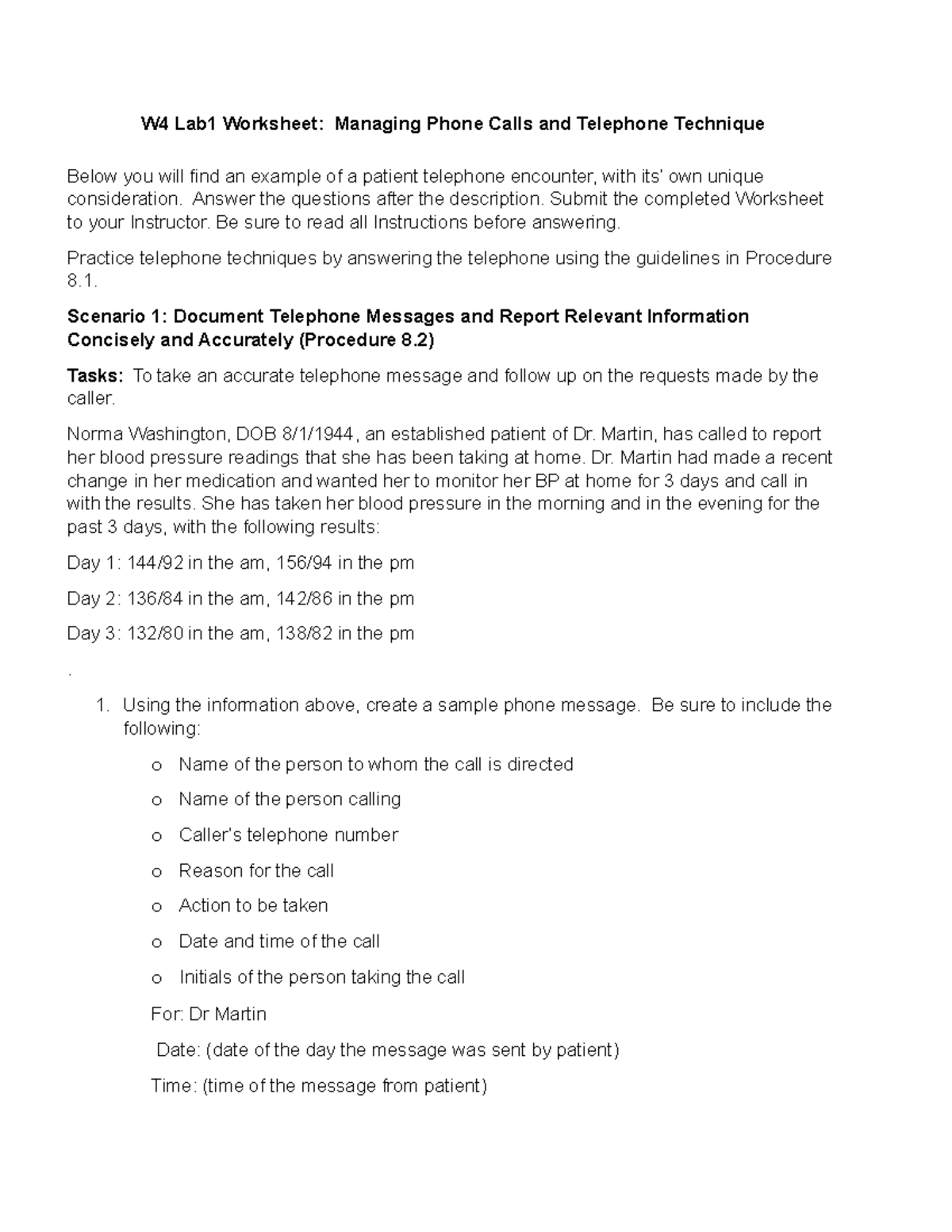 MOA110 W4 Lab Worksheet - Managing Phone Calls Techniques - Studocu