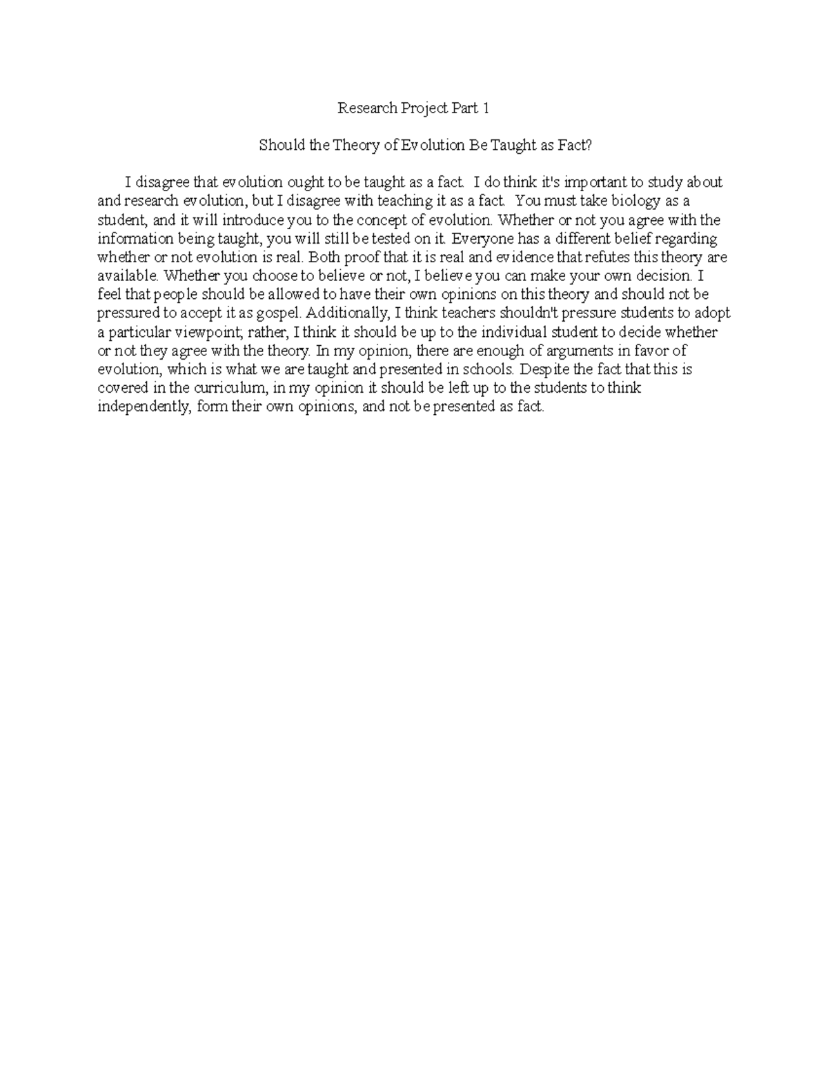 Research Project Part 1- BIO - Research Project Part 1 Should the ...