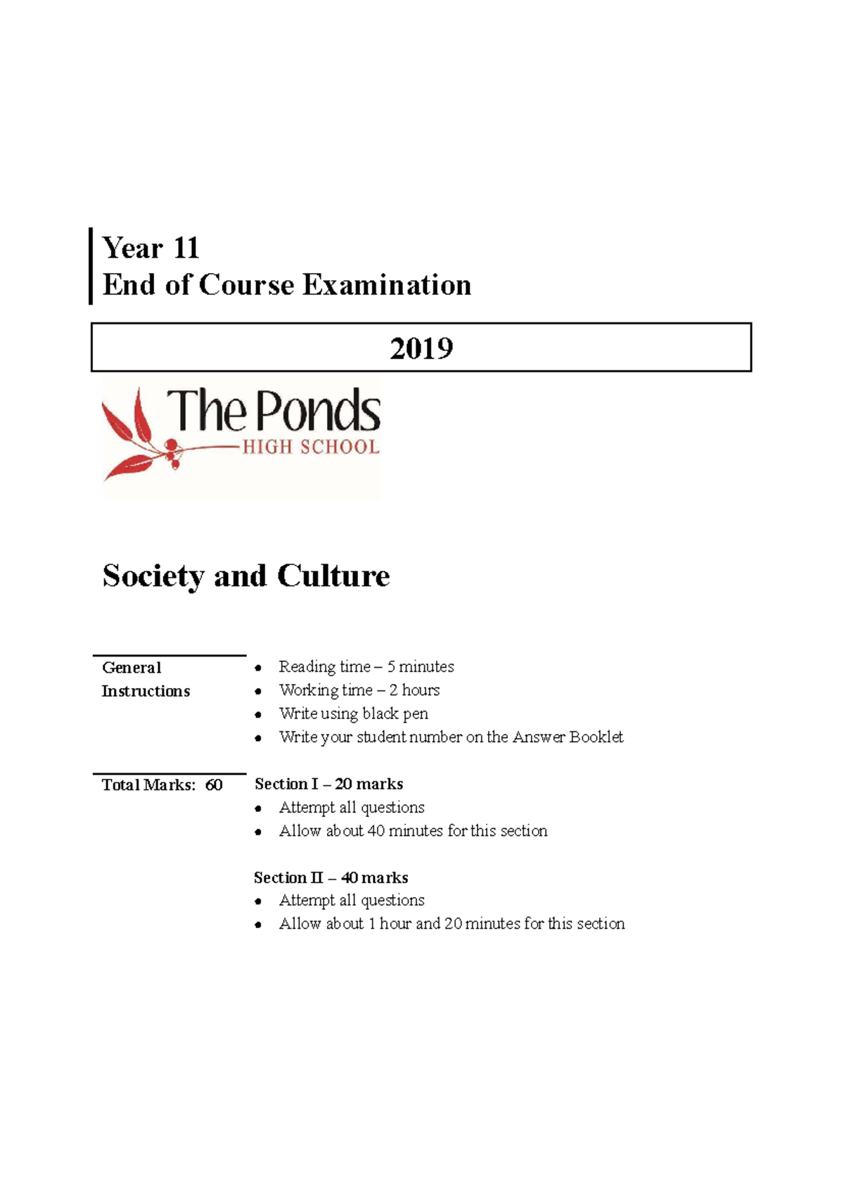 2019 Year 11 EOC Exam - Society and Culture Study Guide - Studocu