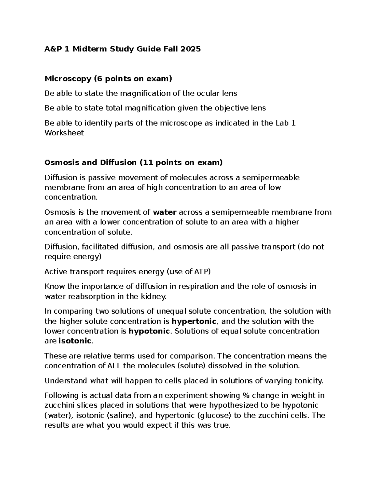 A&P 1 Midterm Study Guide - Fall 2025: Microscopy & Systems - Studocu