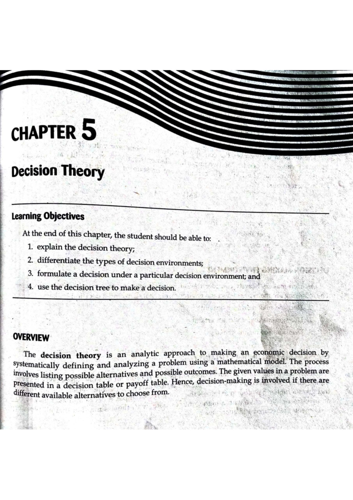 CHAPTER 5: Decision Theory Overview and Key Concepts - Studocu