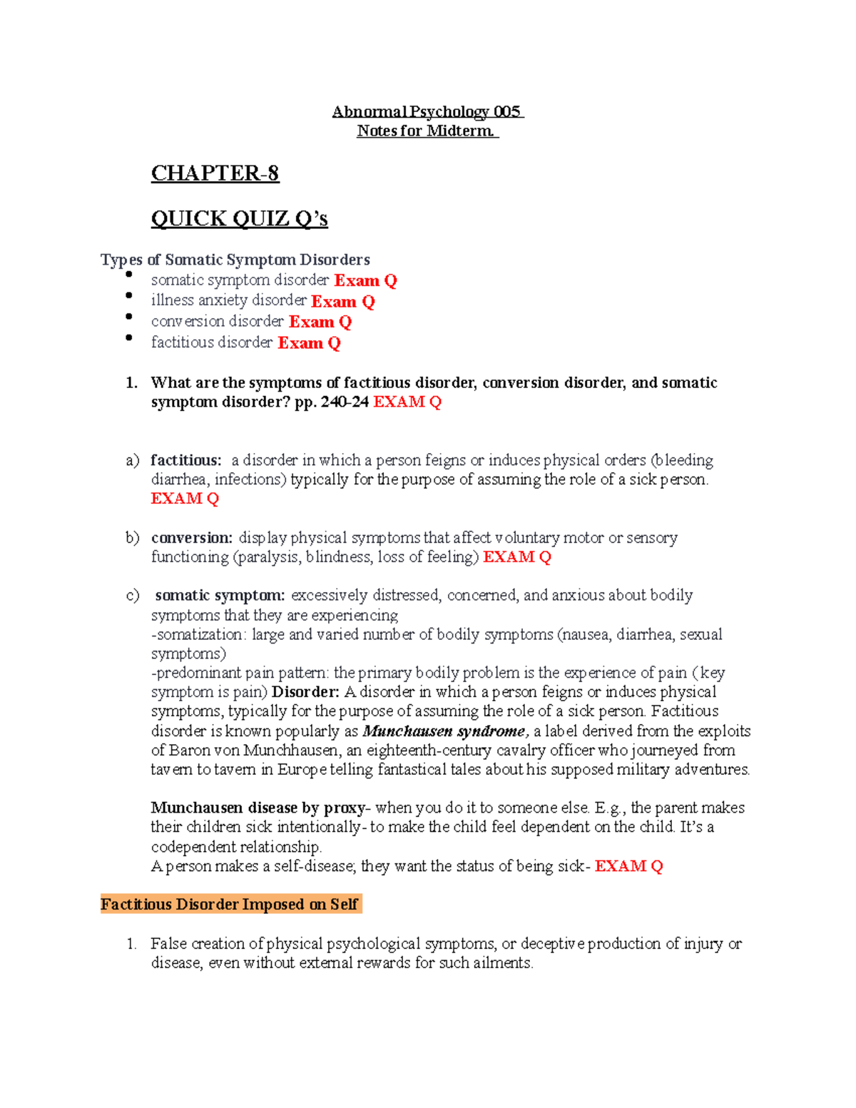Chapter 8 Study Guide Notes for Midterm Exam in Abnormal Psychology ...