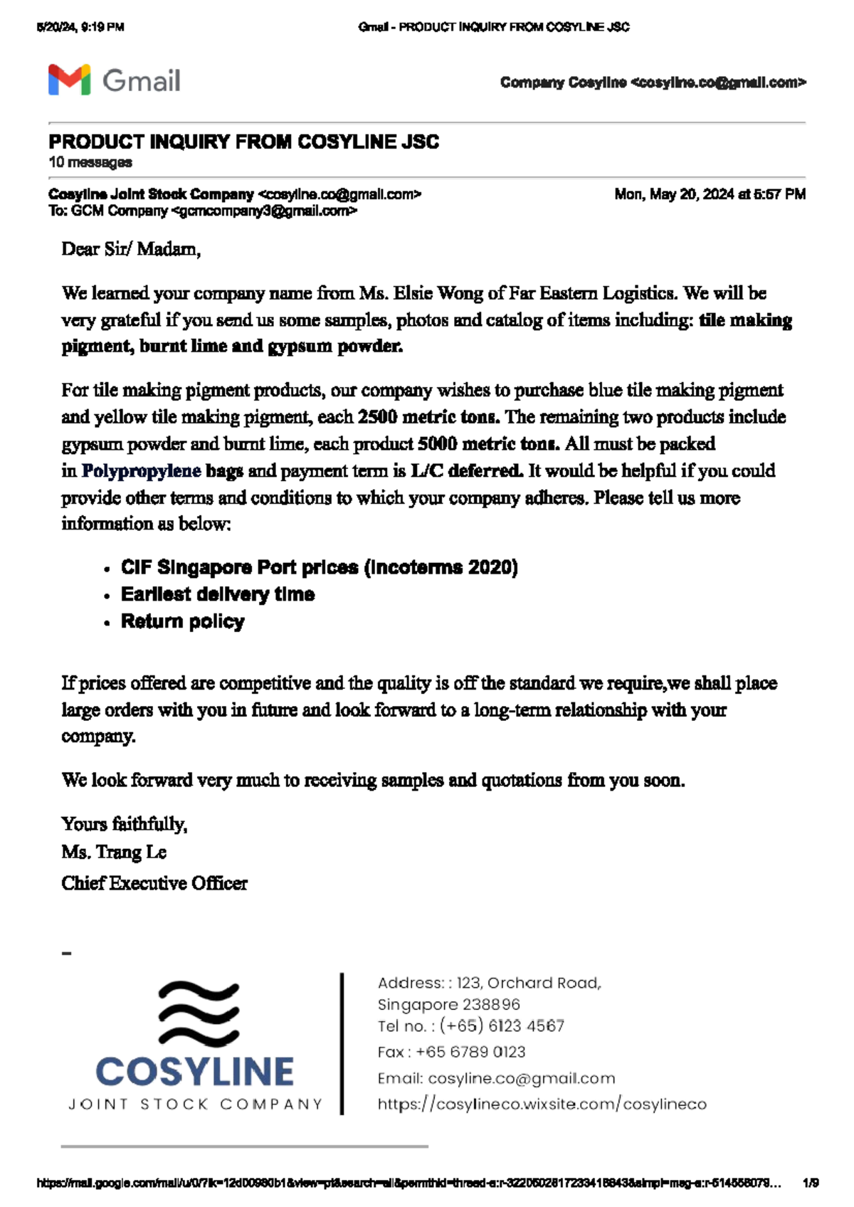 Email - Giao dịch thương mại quốc tế - Document Preview