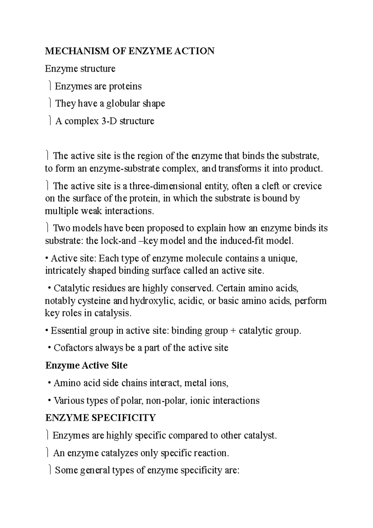 Enzyme Action Mechanisms: Detailed Analysis of Specificity and Models ...
