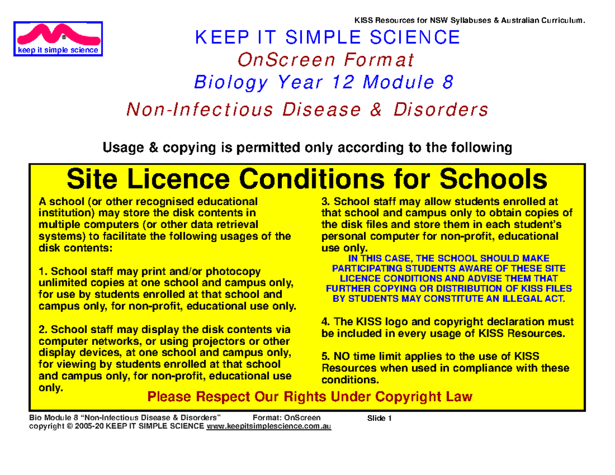 Bio 8 OnScreen: KISS Resources for Disease Disorders in Year 12 - Studocu