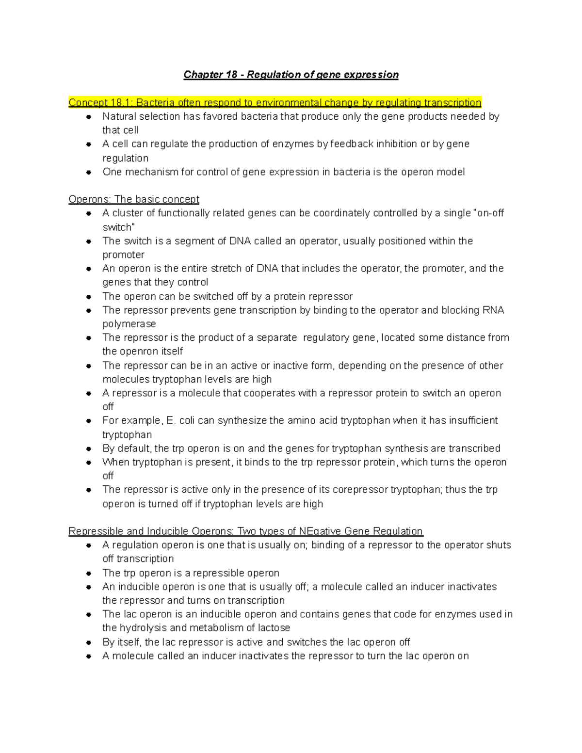 AP Bio Lecture Notes Chapter 18 & 19 - Chapter 18 - Regulation of gene ...
