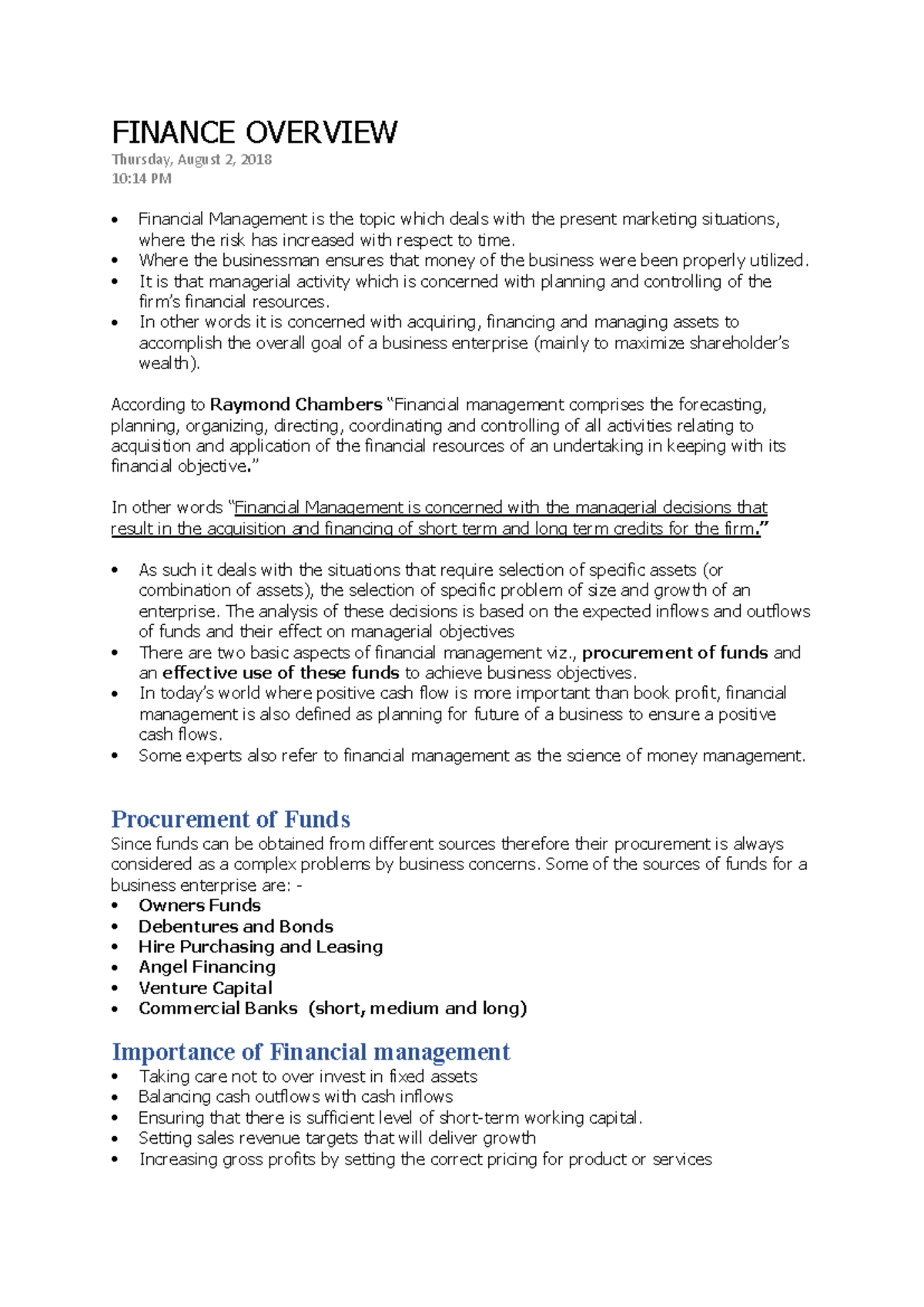 FIN 101: Finance Overview - Key Concepts and Summaries - Studocu