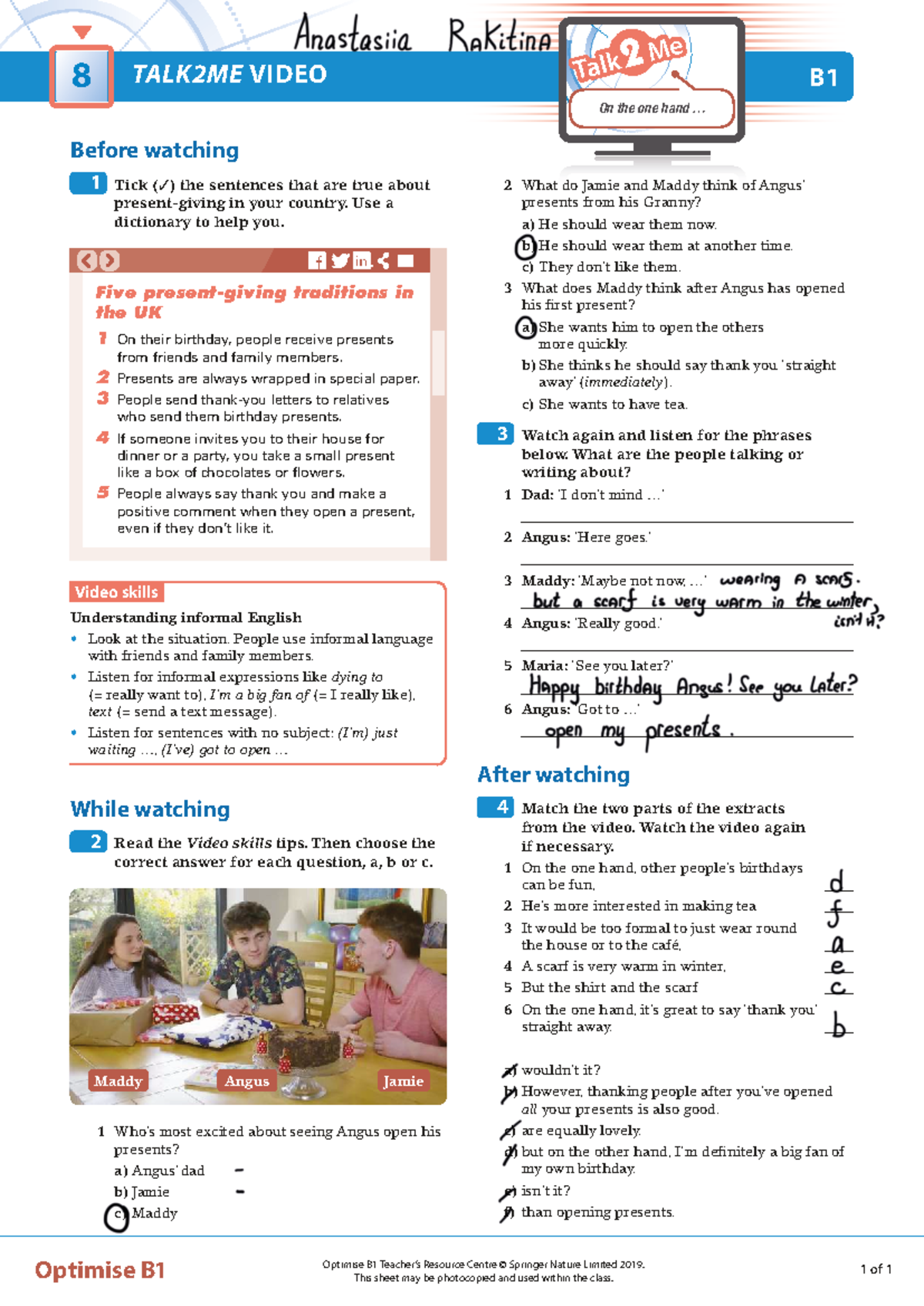 OPT B1 T2M Unit 8 Video Skills Worksheet - Studocu