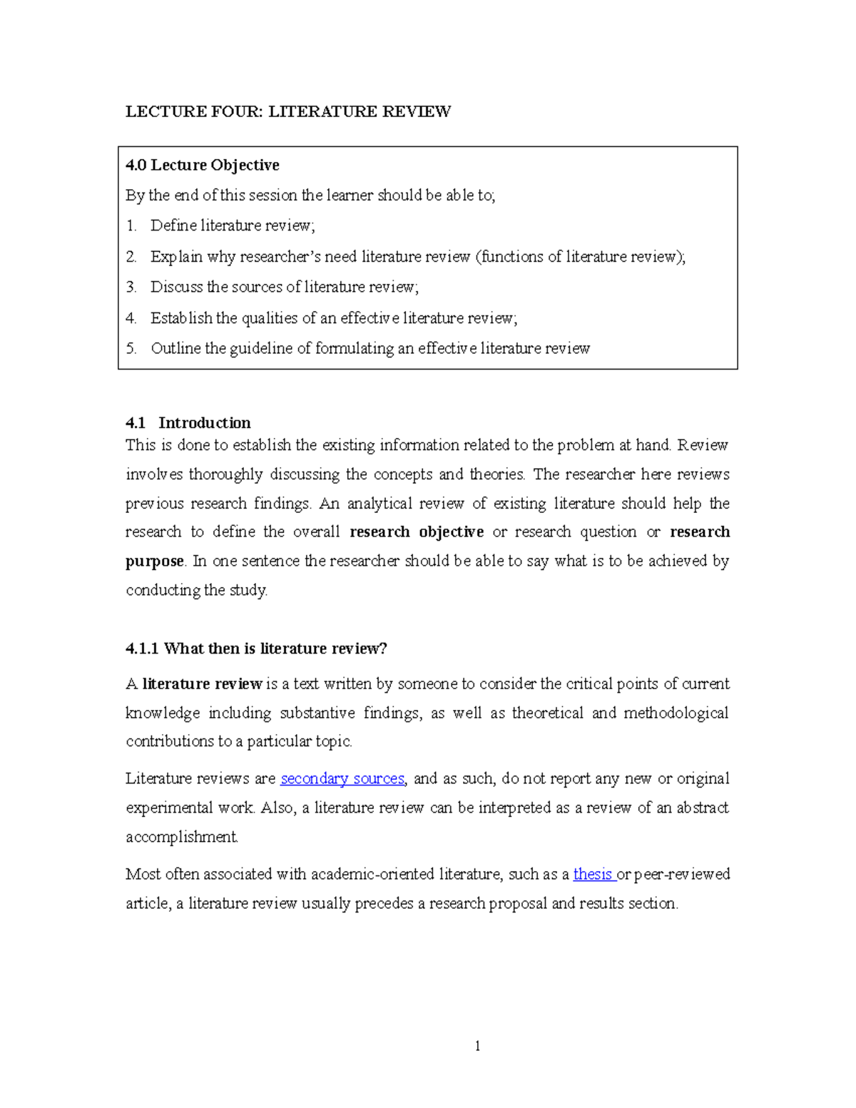 Lecture 4: Understanding Literature Review in Research - Studocu