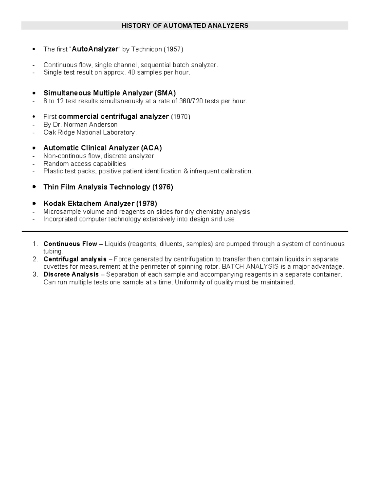 History of Automated Analyzers: Advances from 1957 to Modern Techniques ...