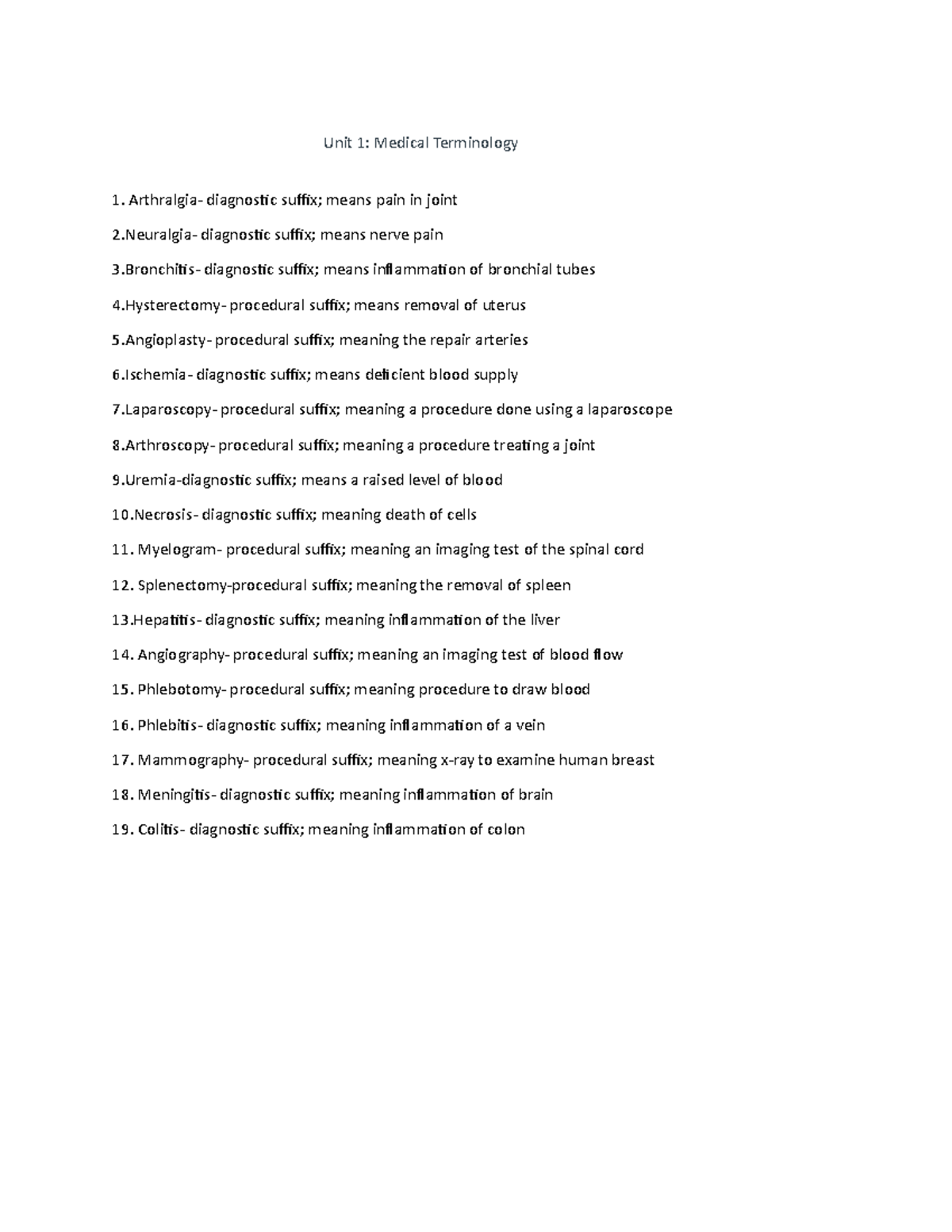BIO 111 Lecture Notes: Key Medical Terminology for Unit 1 - Studocu