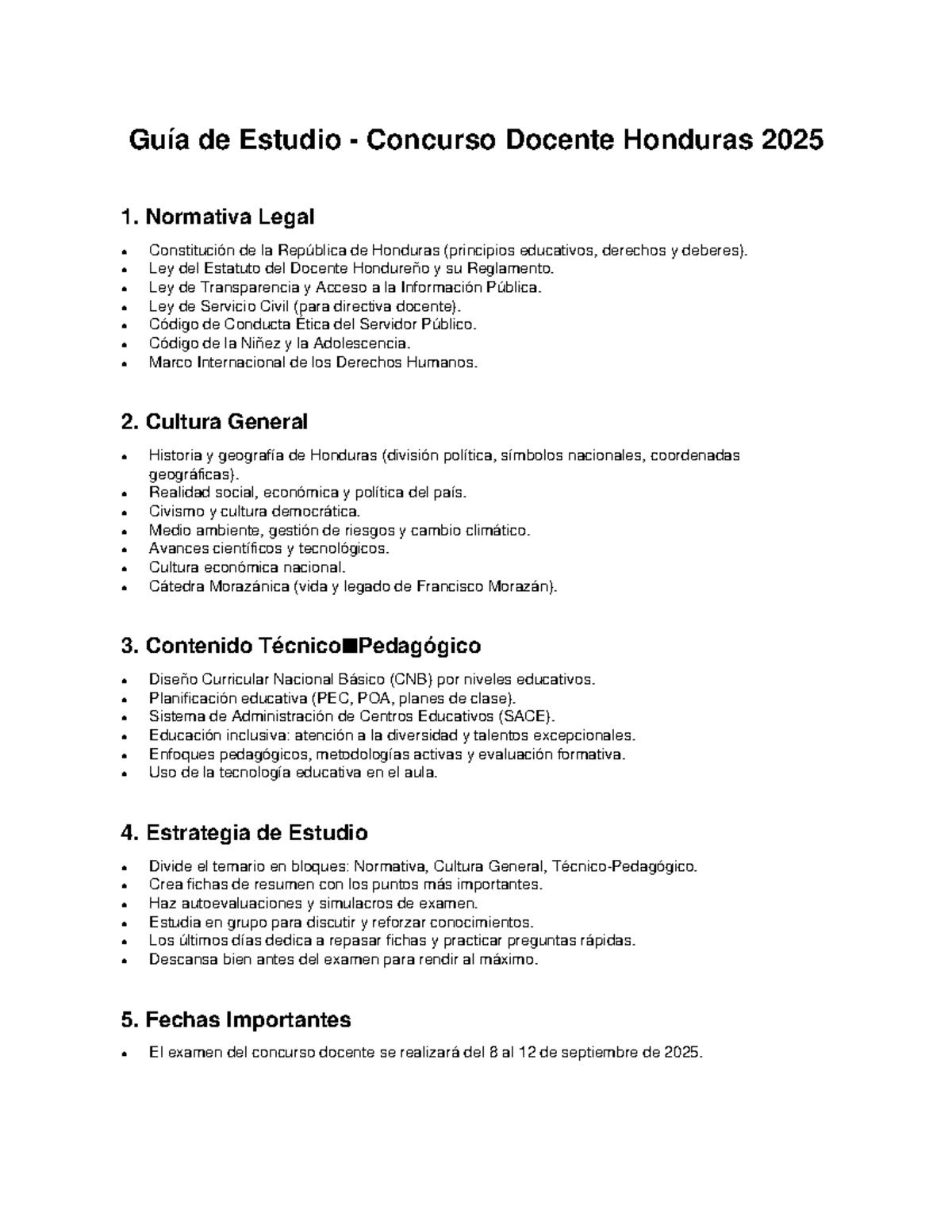 Guía de Estudio para el Concurso Docente Honduras 2025 - Studocu
