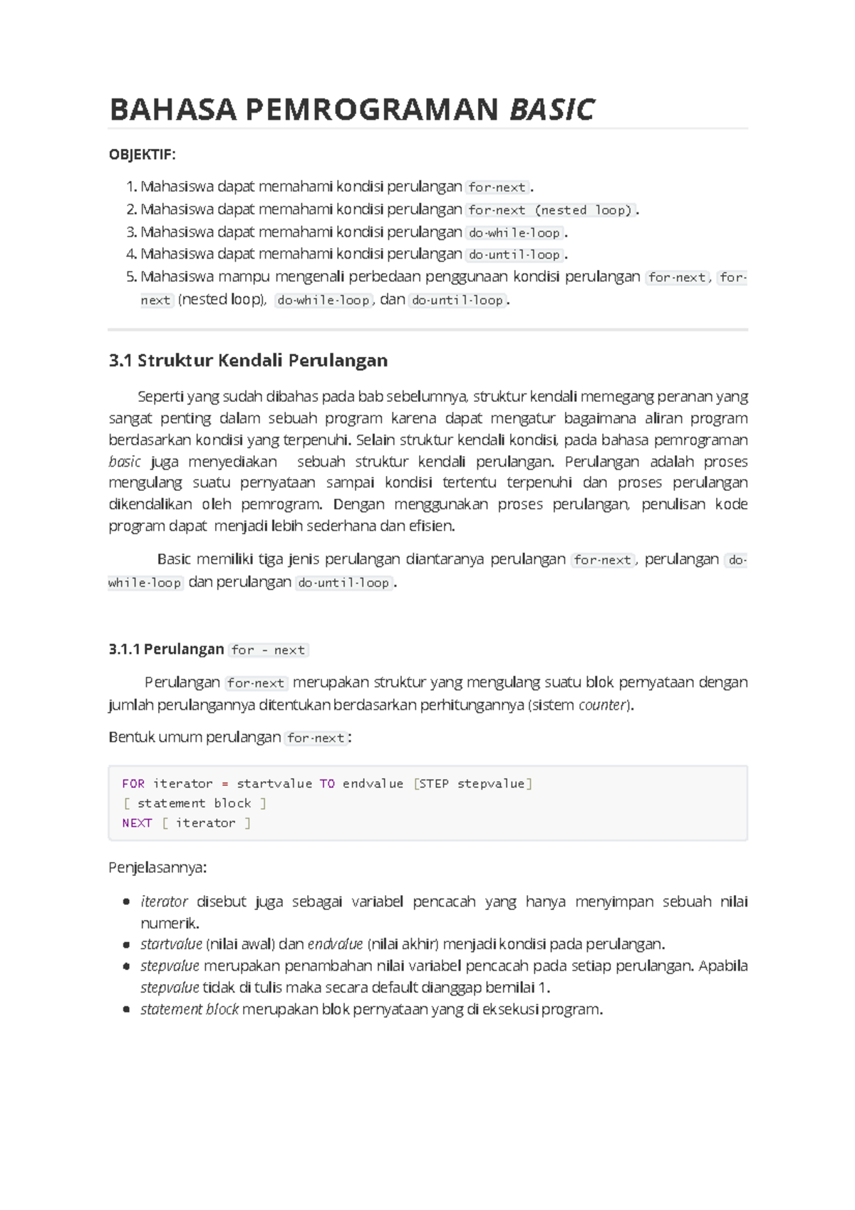 Algoritma Topik 3: Struktur Kendali Perulangan di Bahasa Pemrograman ...
