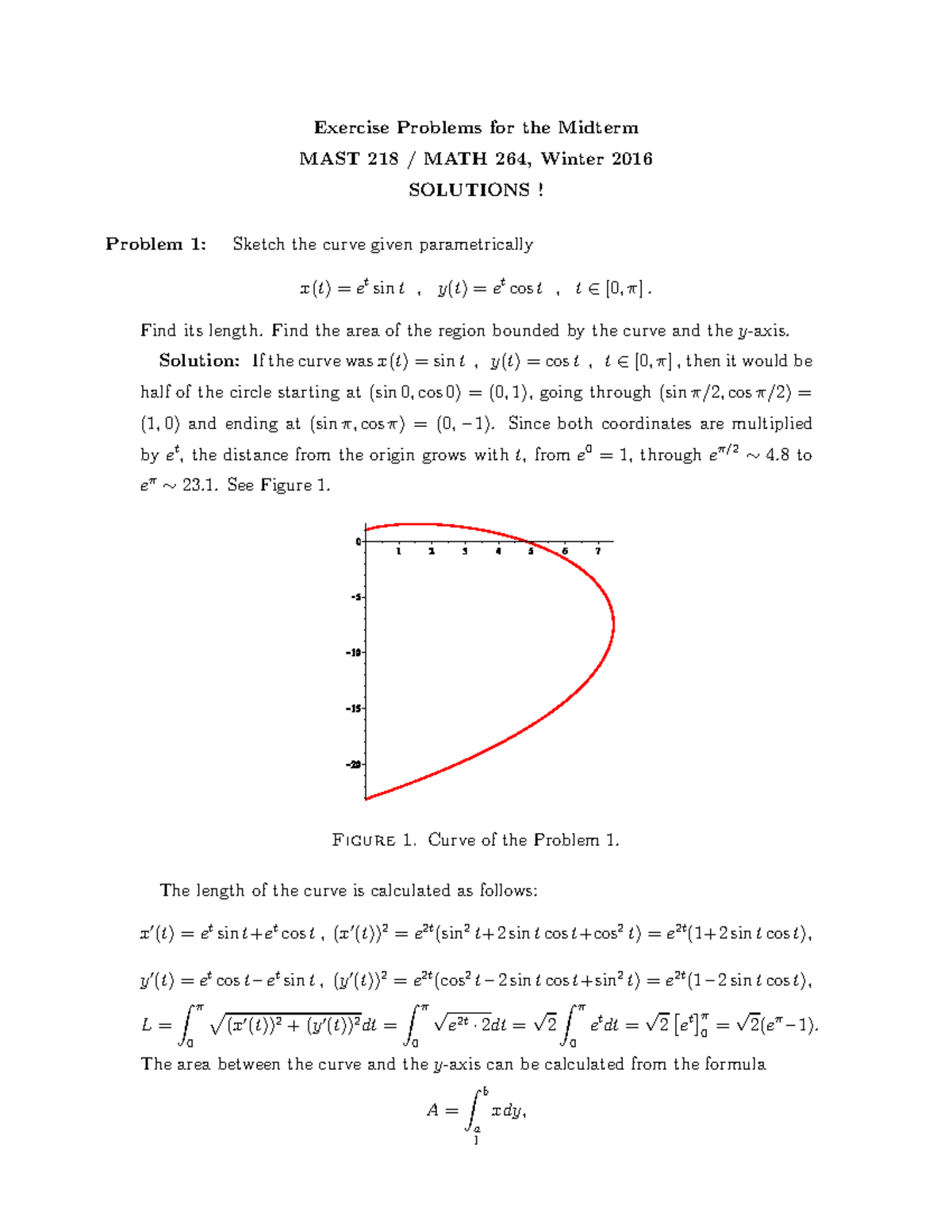 Sample Problems Midterm MATH 264 MAST 218 2016 - Exercise Problems for ...