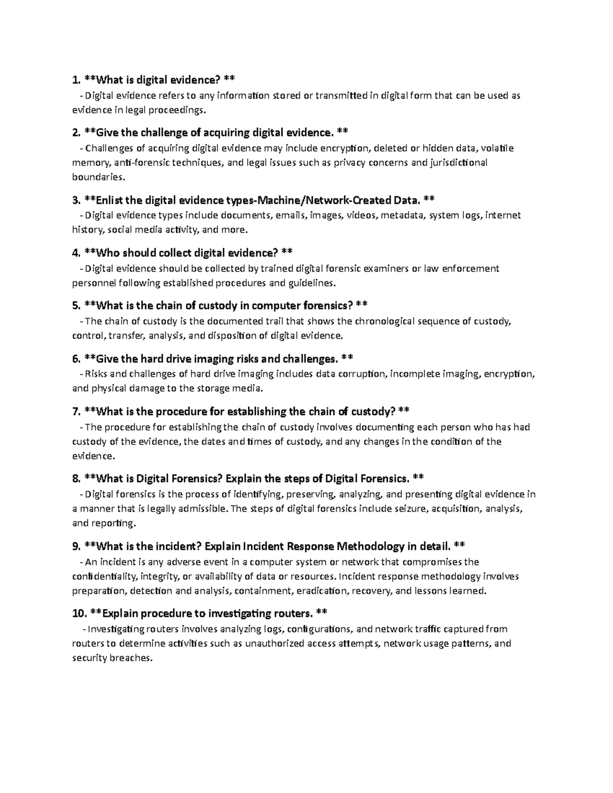 DF Final Exam Digital Forensics: Key Concepts and Questions - Studocu