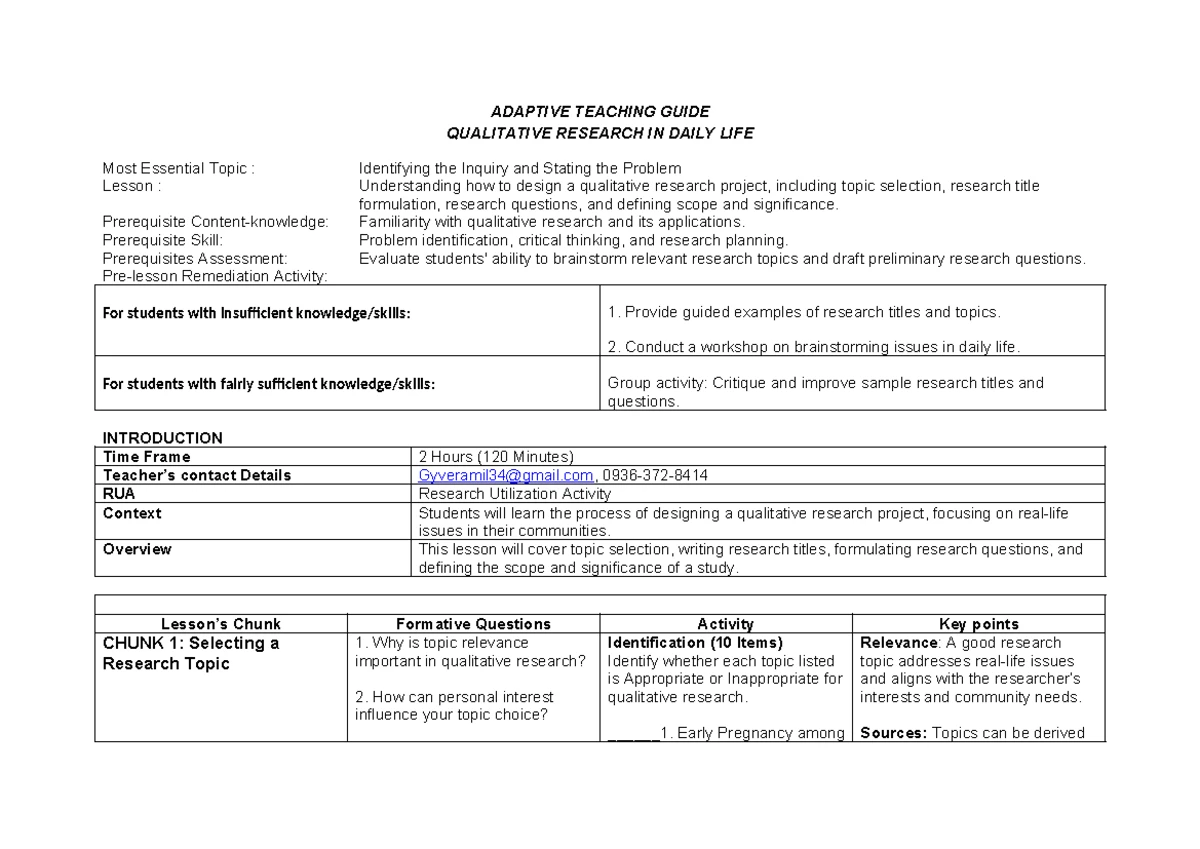 MET 2 - Comprehensive Adaptive Teaching Guide on Qualitative Research ...